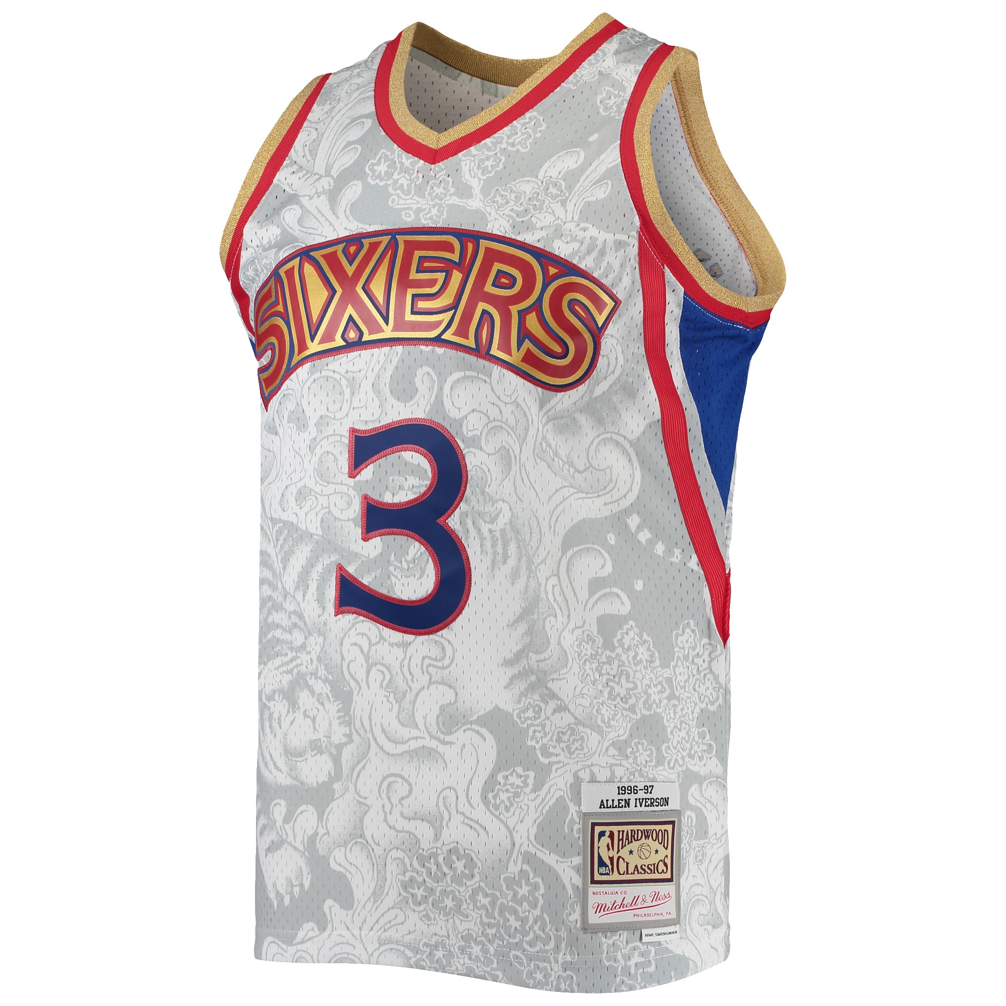Alternative view of Men's Mitchell & Ness Allen Iverson White Philadelphia 76ers Hardwood Classics 1996/97 Lunar New Year Swingman Basketball Jersey - JS560 