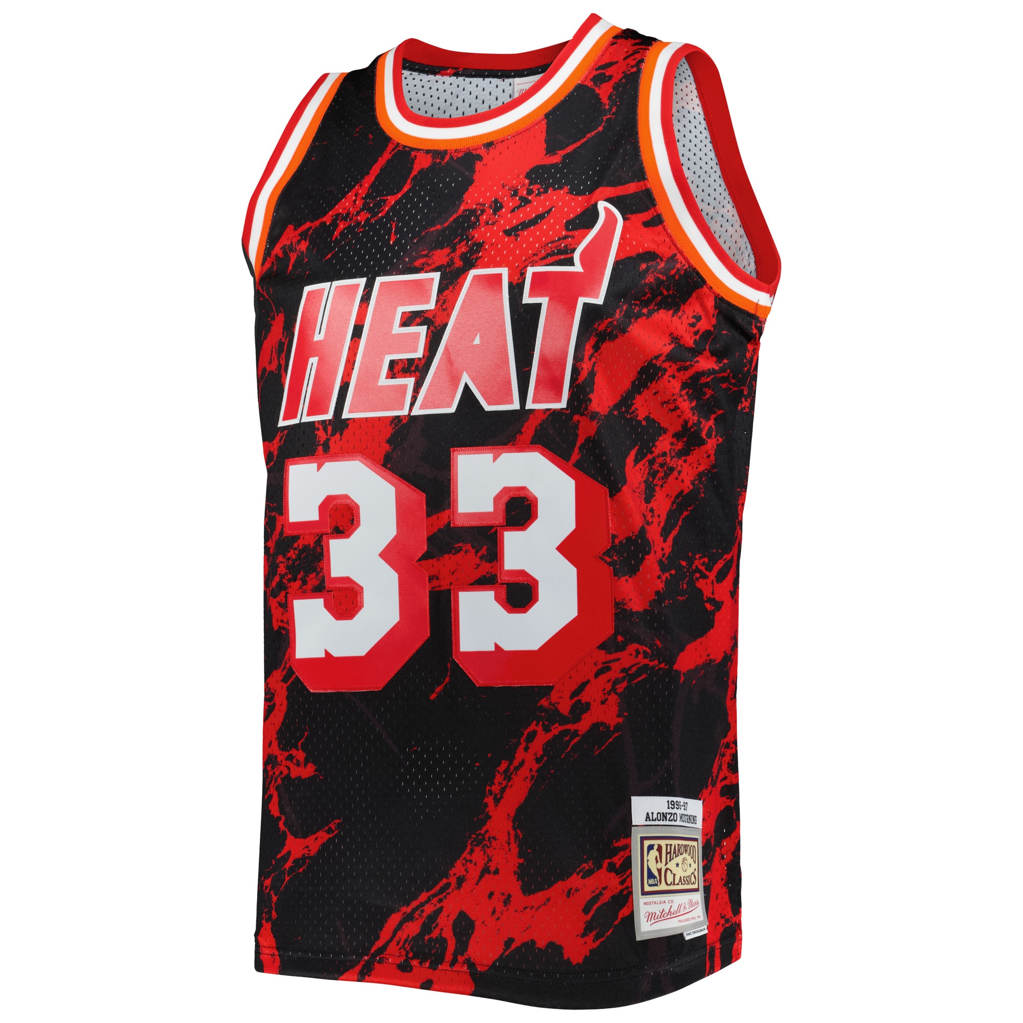 Alternative view of Men's Mitchell & Ness Alonzo Mourning Black Miami Heat 1996/97 Hardwood Classics Marble Swingman Basketball Jersey - JS844 