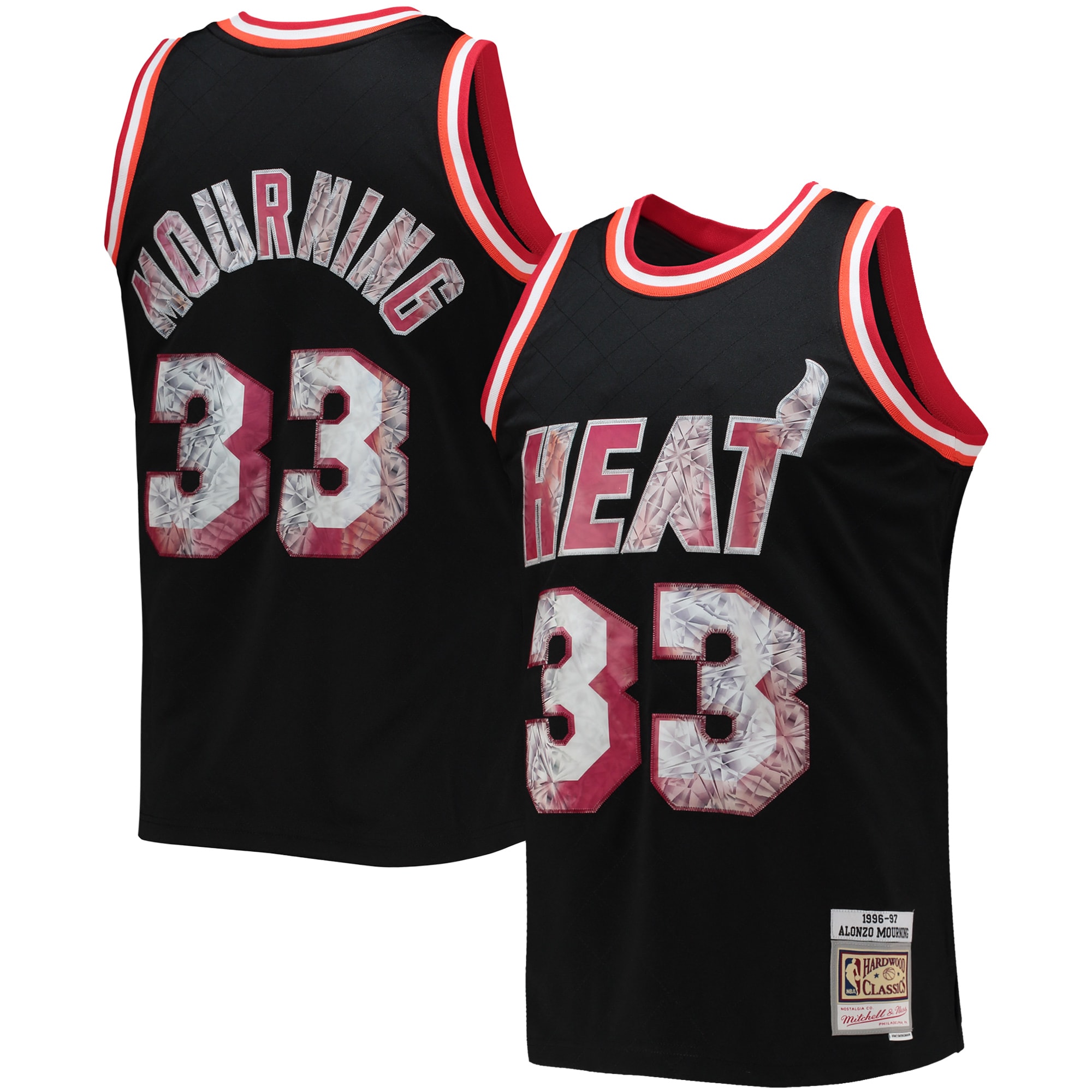 Men's Mitchell & Ness Alonzo Mourning Black Miami Heat 1996/97 Hardwood Classics NBA 75th Anniversary Diamond Swingman Basketball Jersey - JS640 