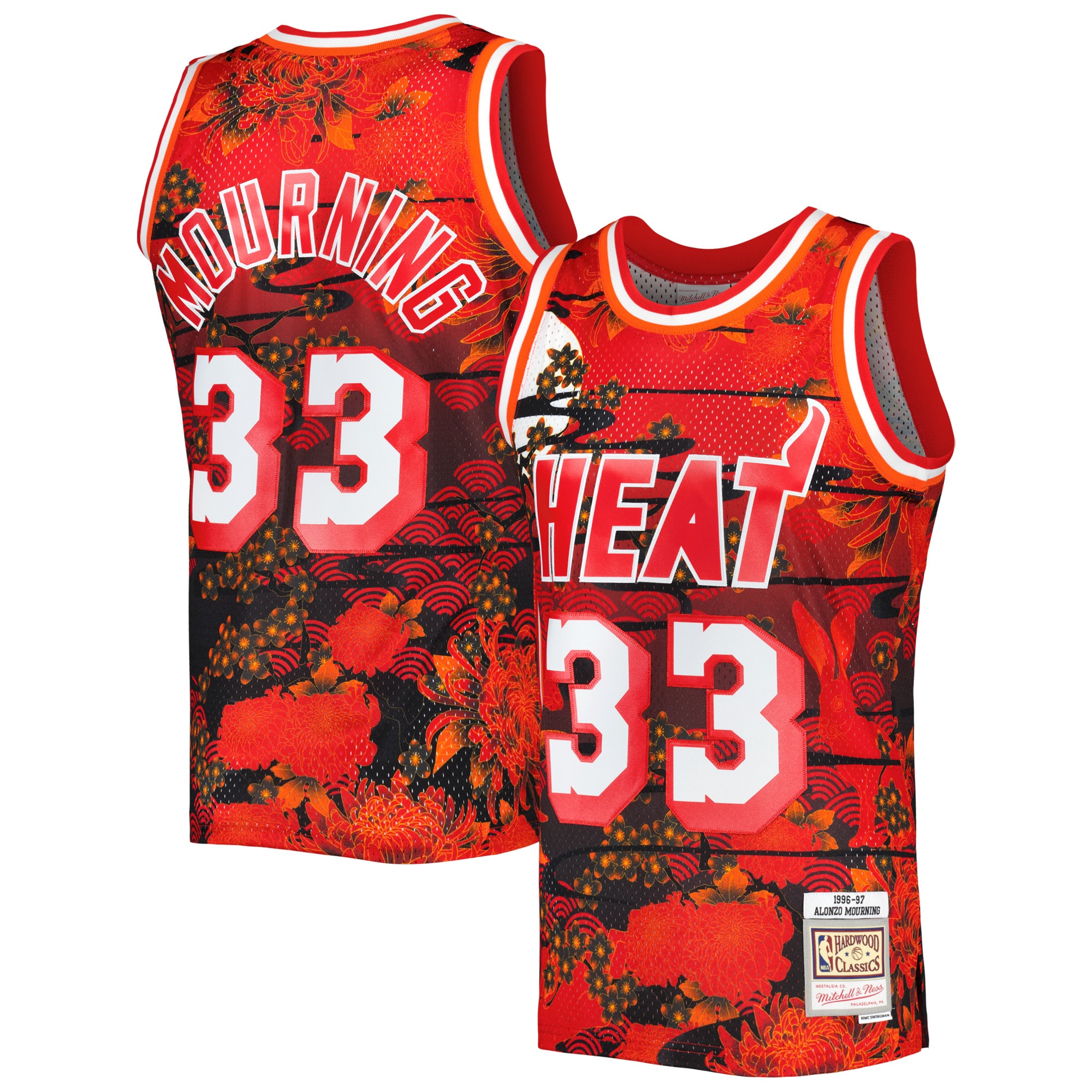 Men's Mitchell & Ness Alonzo Mourning Red Miami Heat 1996/97 Hardwood Classics Lunar New Year Swingman Basketball Jersey - JS884 