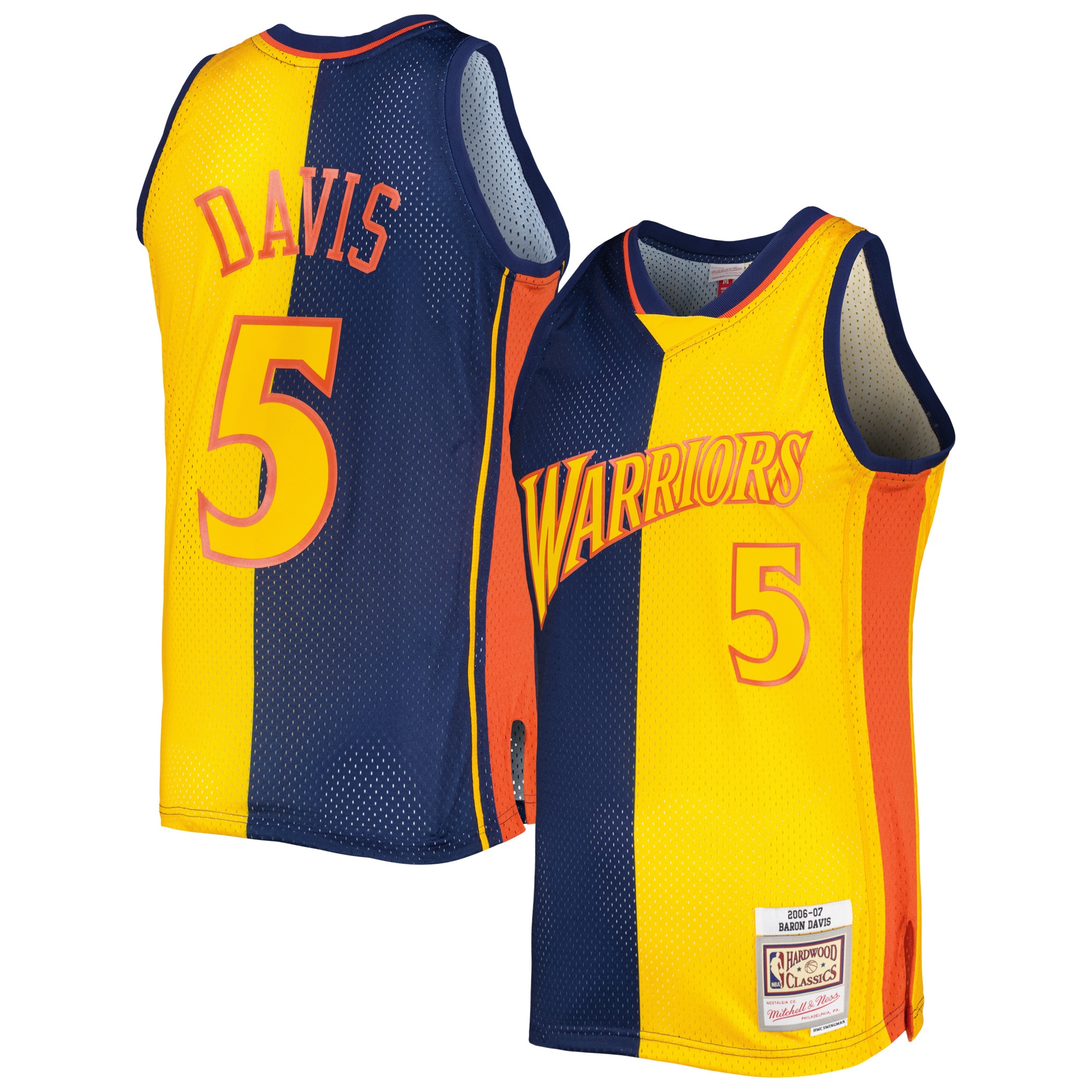 Men's Mitchell & Ness Baron Davis Navy/Gold Golden State Warriors Hardwood Classics 2006/07 Split Swingman Basketball Jersey - JS426 