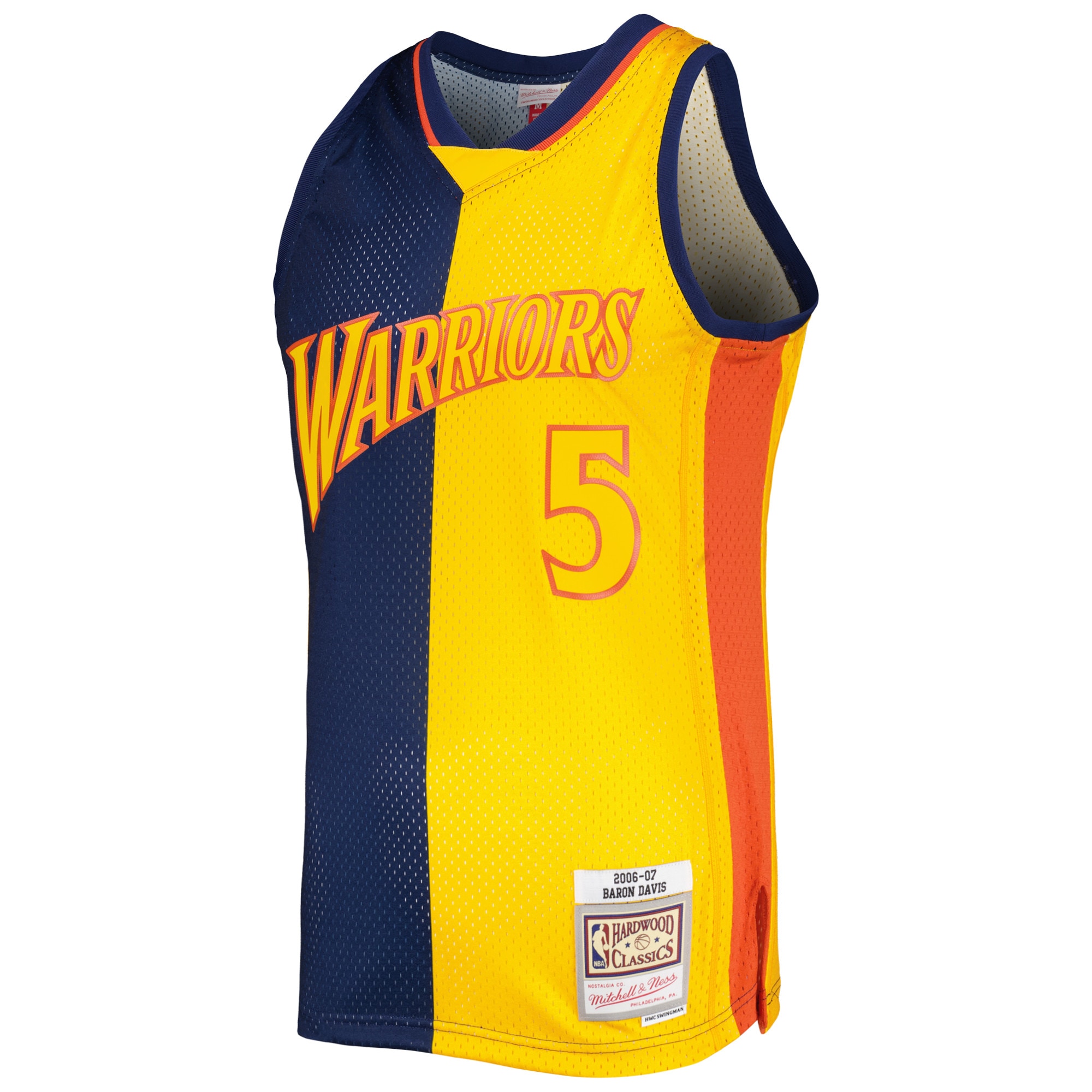 Alternative view of Men's Mitchell & Ness Baron Davis Navy/Gold Golden State Warriors Hardwood Classics 2006/07 Split Swingman Basketball Jersey - JS426 
