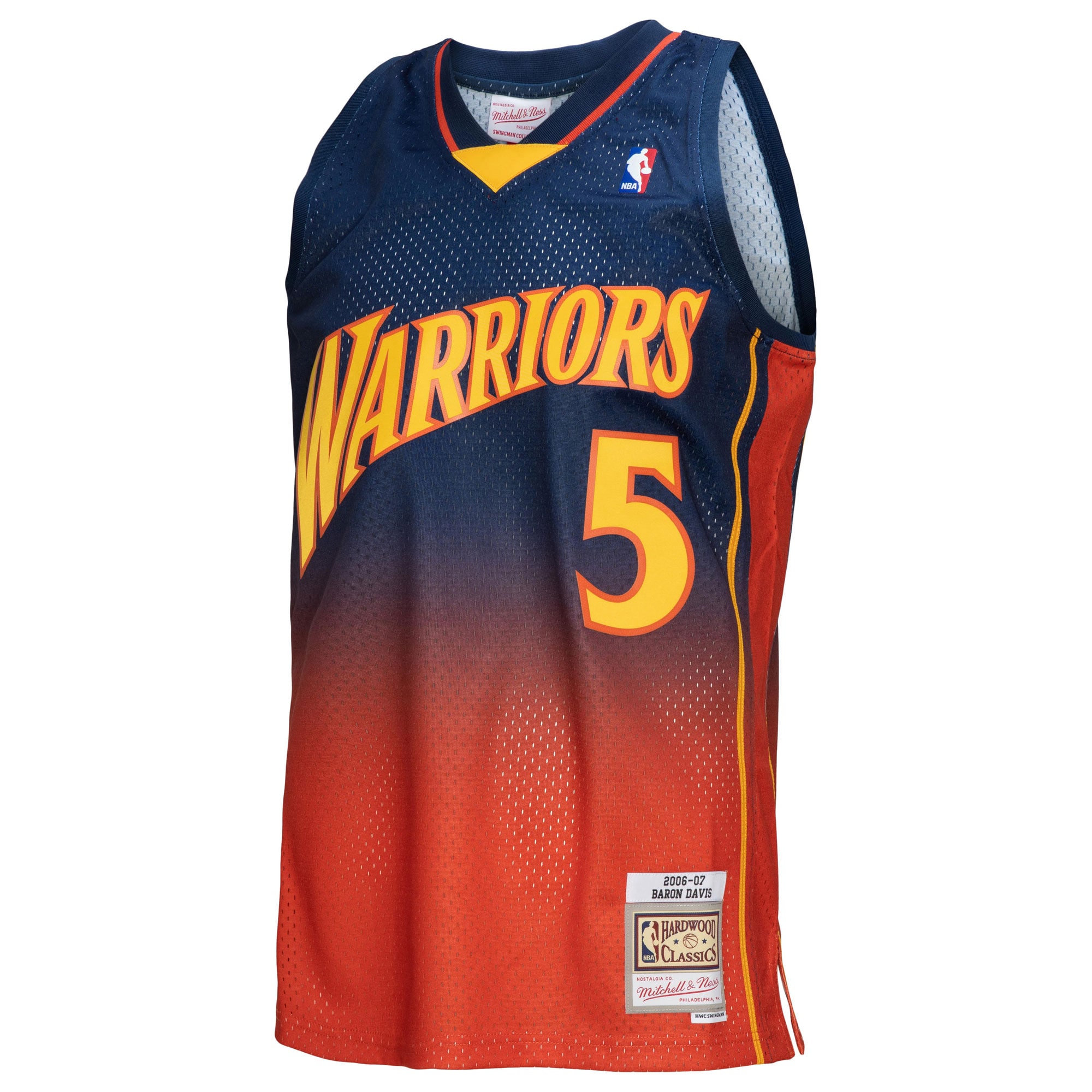 Alternative view of Men's Mitchell & Ness Baron Davis Navy/Orange Golden State Warriors 2006/07 Hardwood Classics Fadeaway Swingman Player Basketball Jersey - JS371 