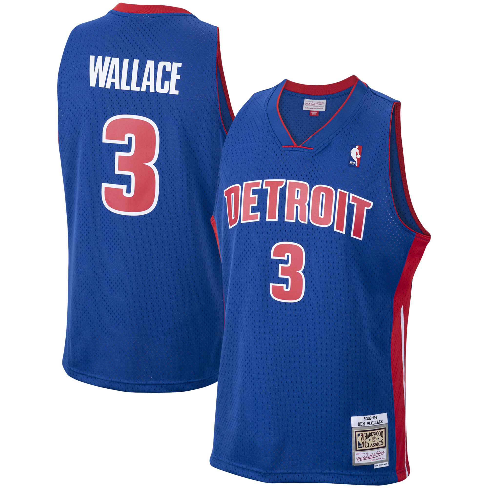 Men's Mitchell & Ness Ben Wallace Royal Detroit Pistons 2003-04 Hardwood Classics Swingman Basketball Jersey