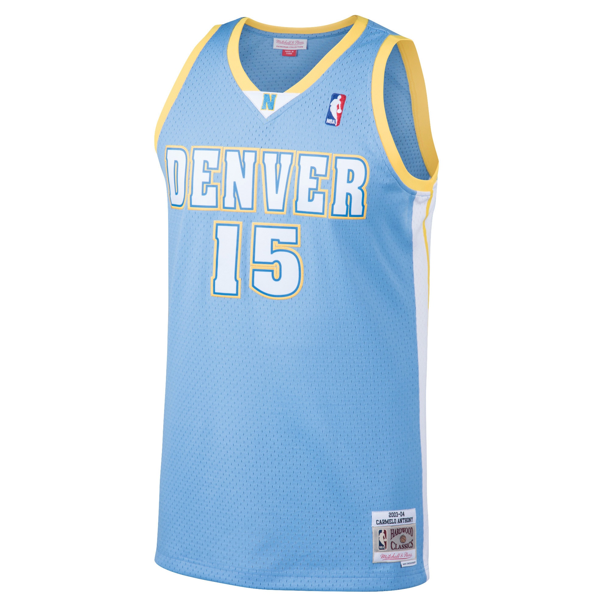 Alternative view of Men's Mitchell & Ness Carmelo Anthony Light Blue Denver Nuggets 2003-04 Hardwood Classics Swingman Basketball Jersey - JS621 