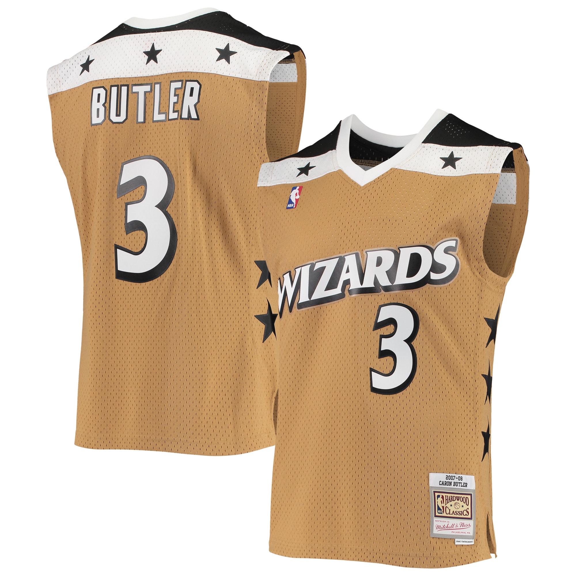 Men's Mitchell & Ness Caron Butler Gold Washington Wizards 2007-08 Hardwood Classics Swingman Basketball Jersey