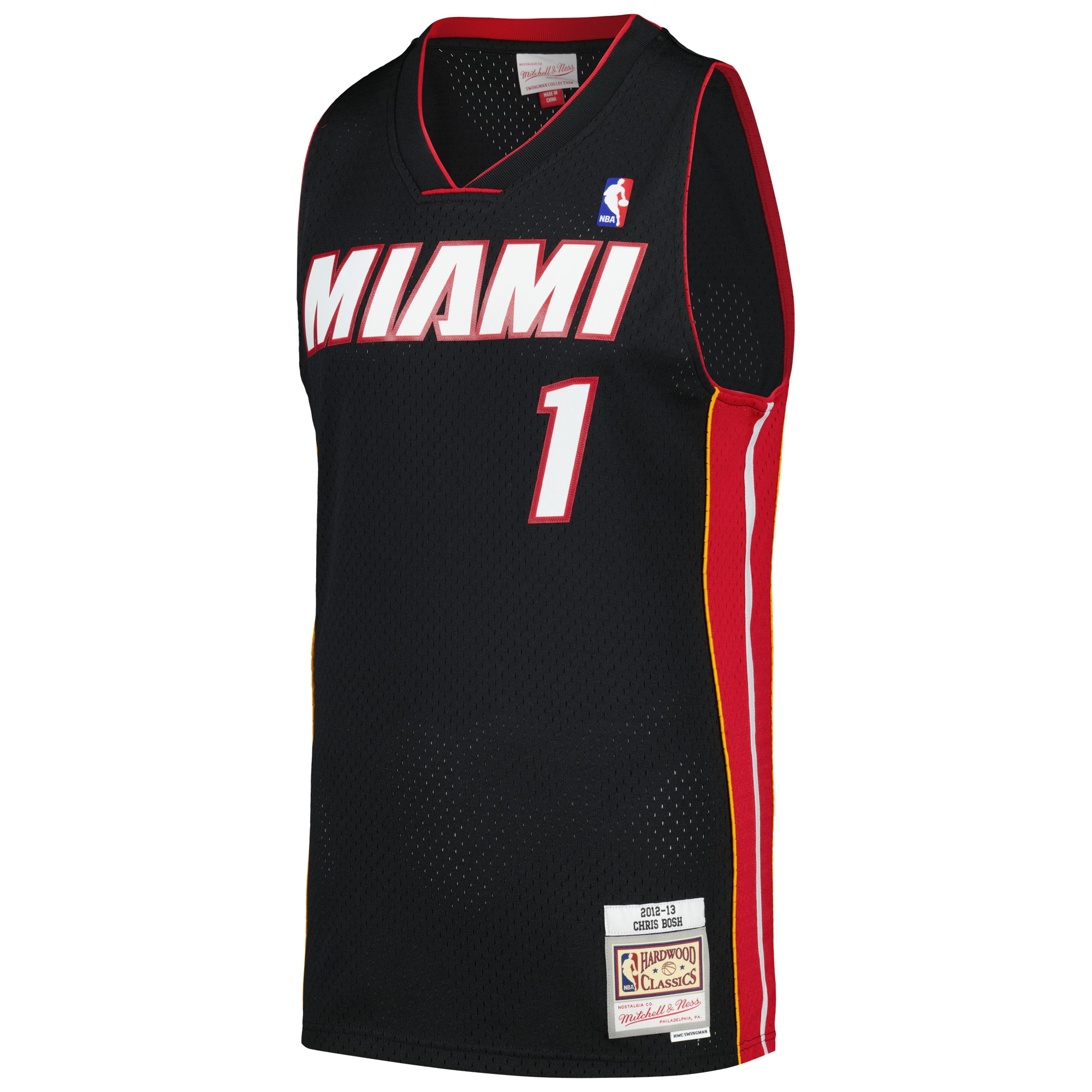 Alternative view of Men's Mitchell & Ness Chris Bosh Black Miami Heat 2012/13 Hardwood Classics Swingman Basketball Jersey - JS900 