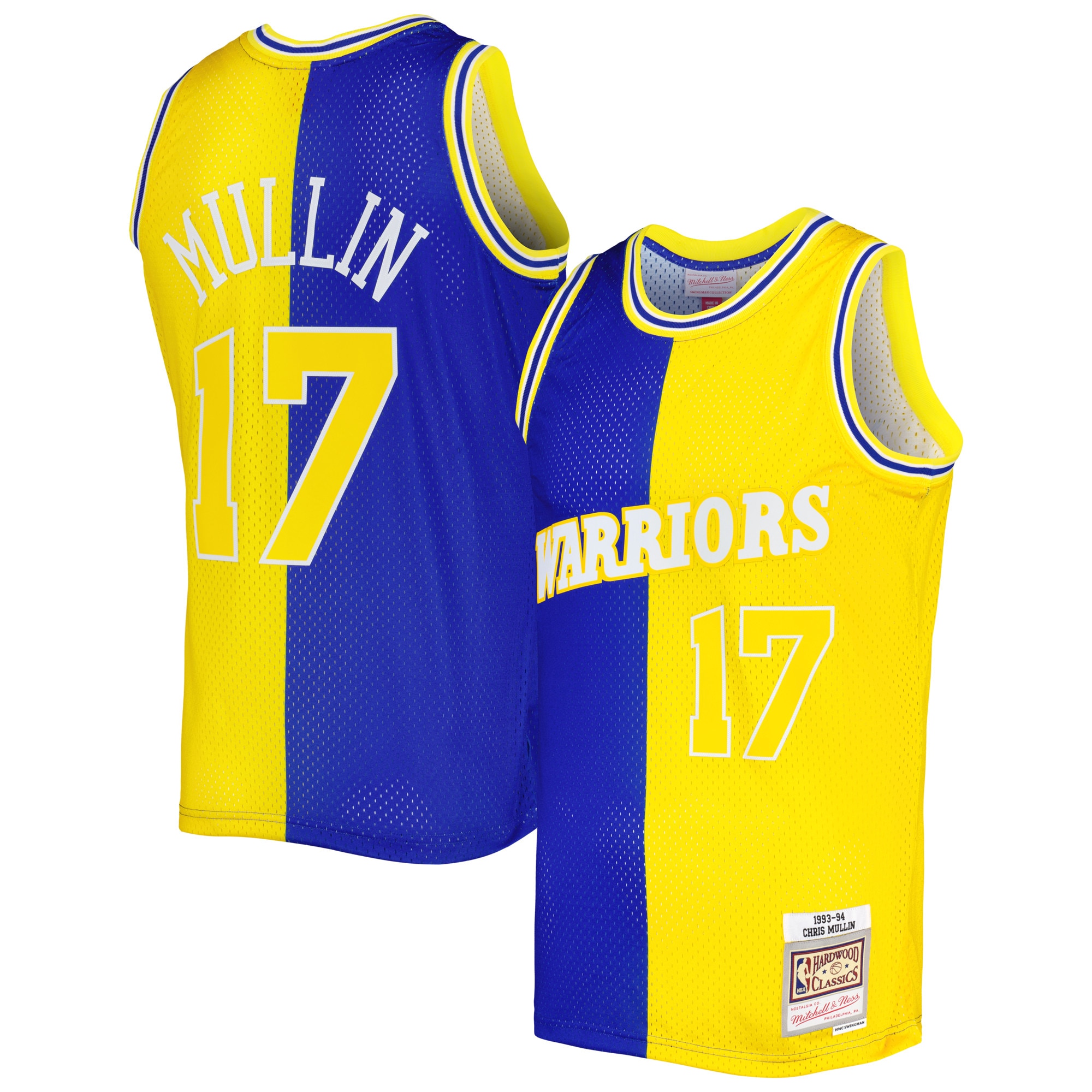 Men's Mitchell & Ness Chris Mullin Royal/Gold Golden State Warriors Hardwood Classics 1993/94 Split Swingman Basketball Jersey - JS554 