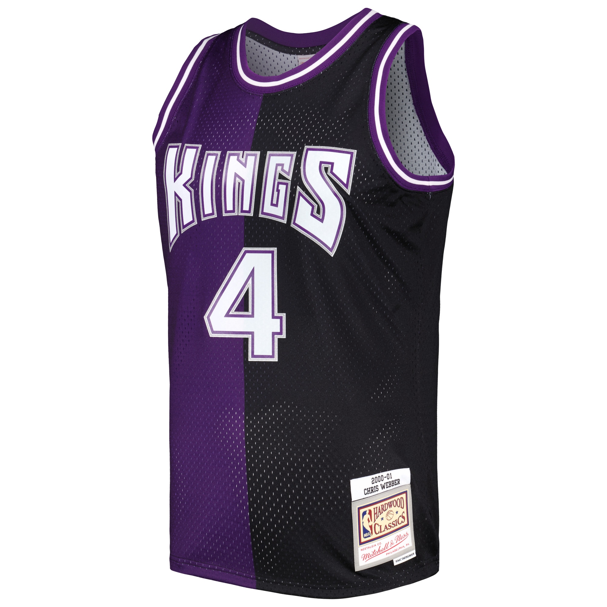 Alternative view of Men's Mitchell & Ness Chris Webber Purple/Black Sacramento Kings Hardwood Classics 2000/01 Split Swingman Basketball Jersey - JS921 
