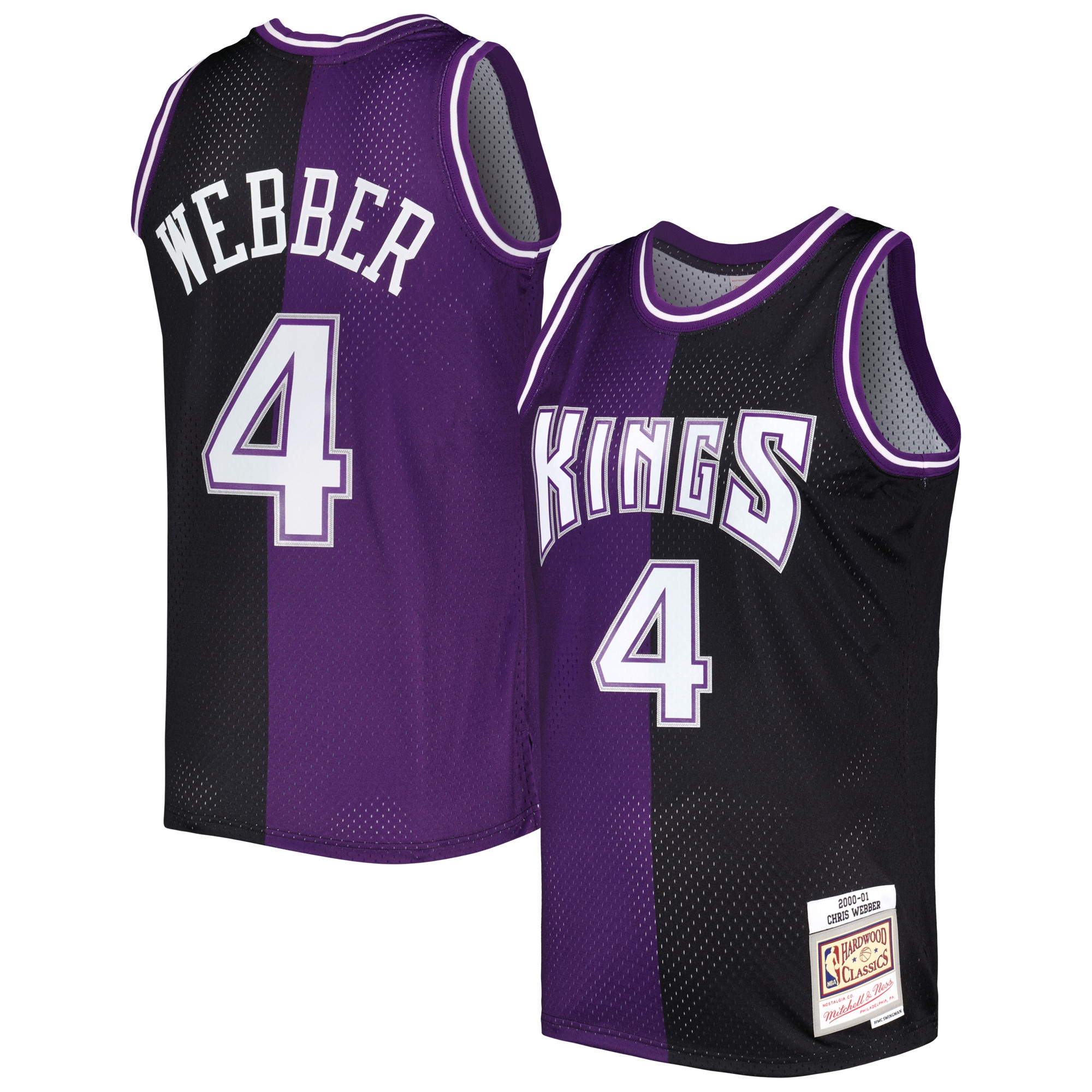 Men's Mitchell & Ness Chris Webber Purple/Black Sacramento Kings Hardwood Classics 2000/01 Split Swingman Basketball Jersey - JS921 