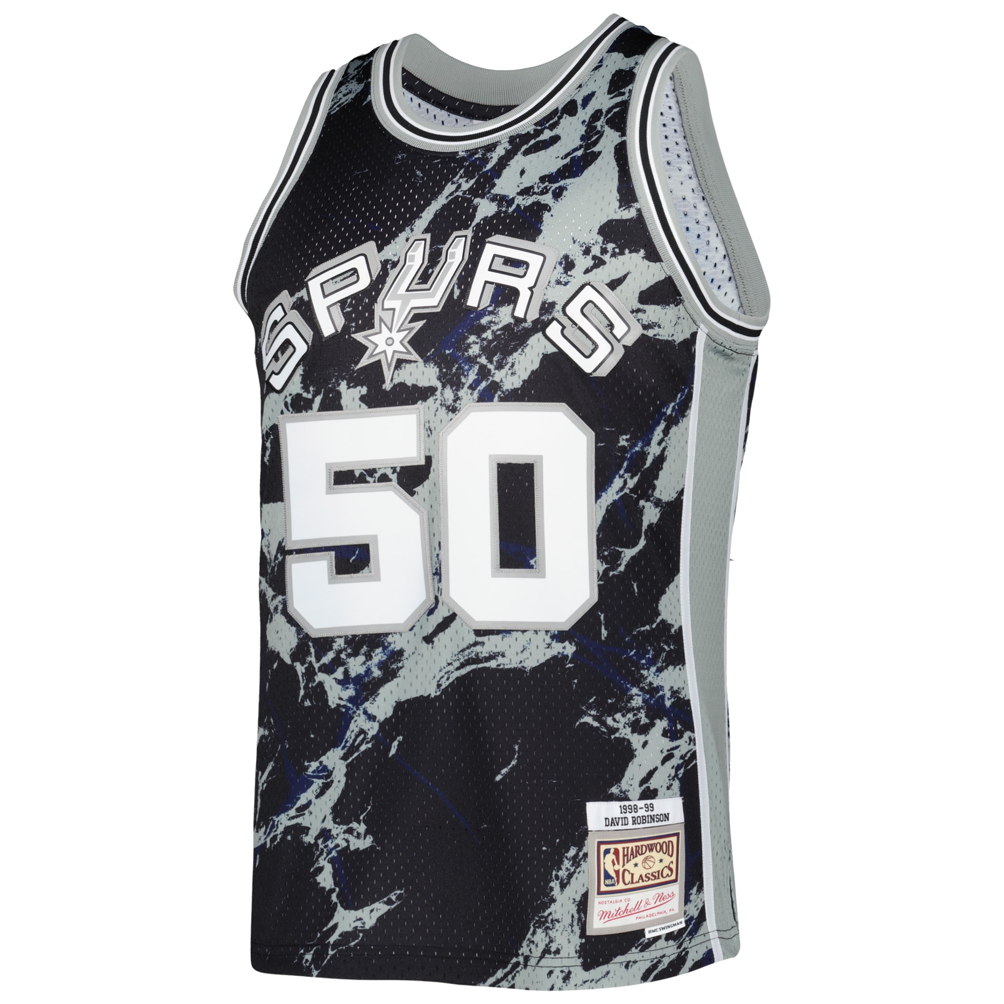 Alternative view of Men's Mitchell & Ness David Robinson Black San Antonio Spurs 1998/99 Hardwood Classics Marble Swingman Basketball Jersey - JS247 