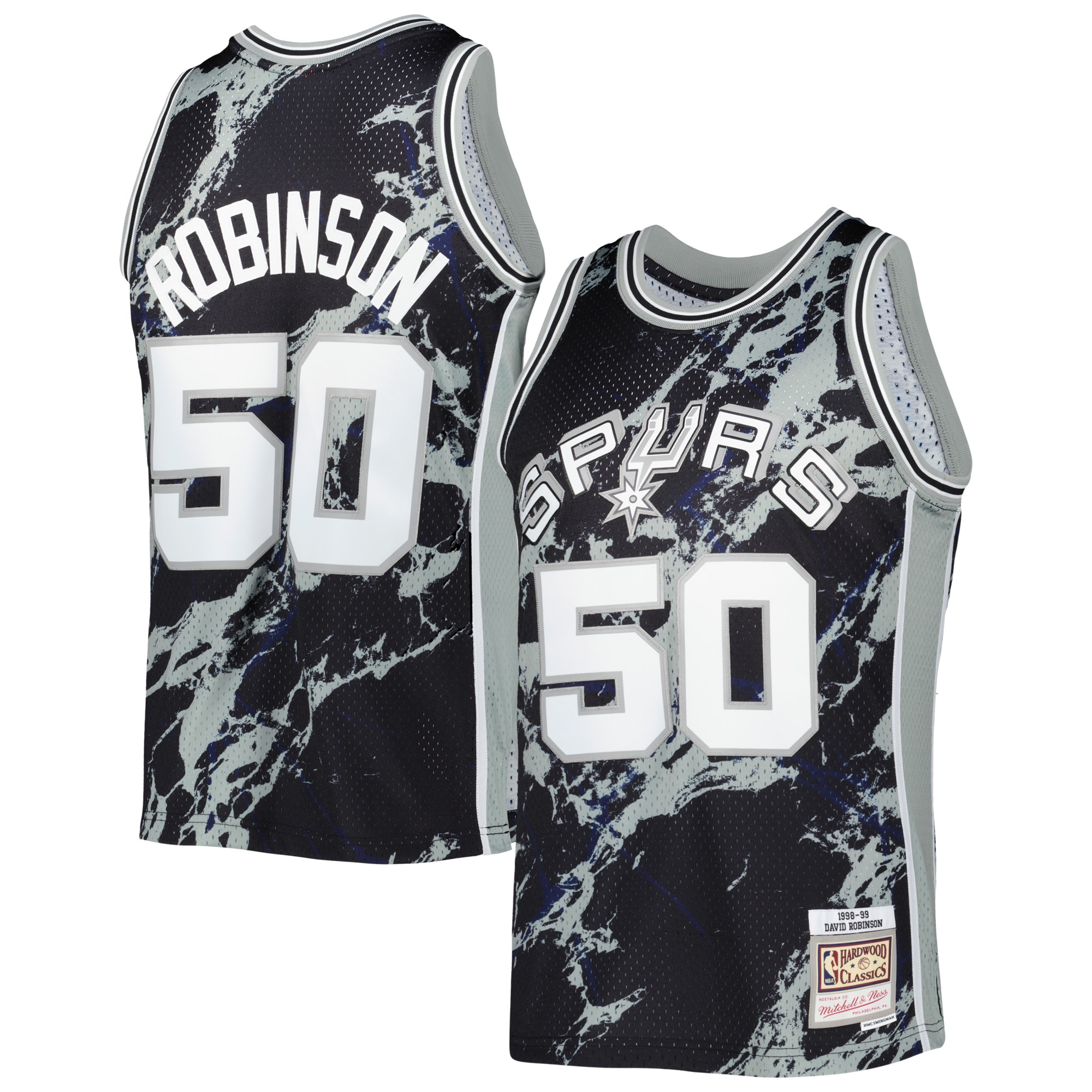 Men's Mitchell & Ness David Robinson Black San Antonio Spurs 1998/99 Hardwood Classics Marble Swingman Basketball Jersey - JS247 