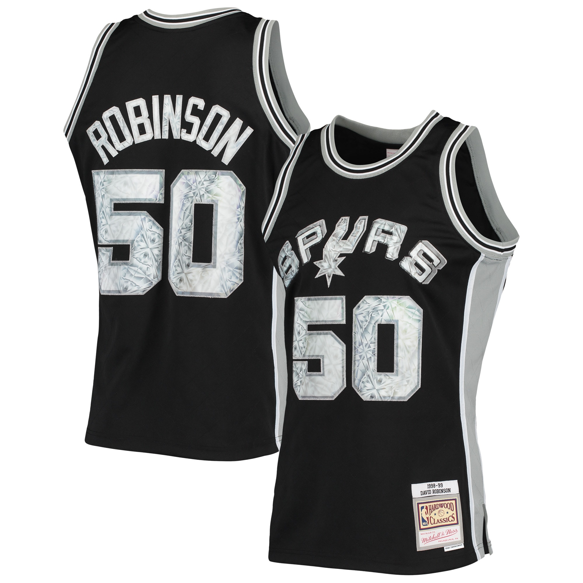 Men's Mitchell & Ness David Robinson Black San Antonio Spurs 1998/99 Hardwood Classics NBA 75th Anniversary Diamond Swingman Basketball Jersey - JS918 