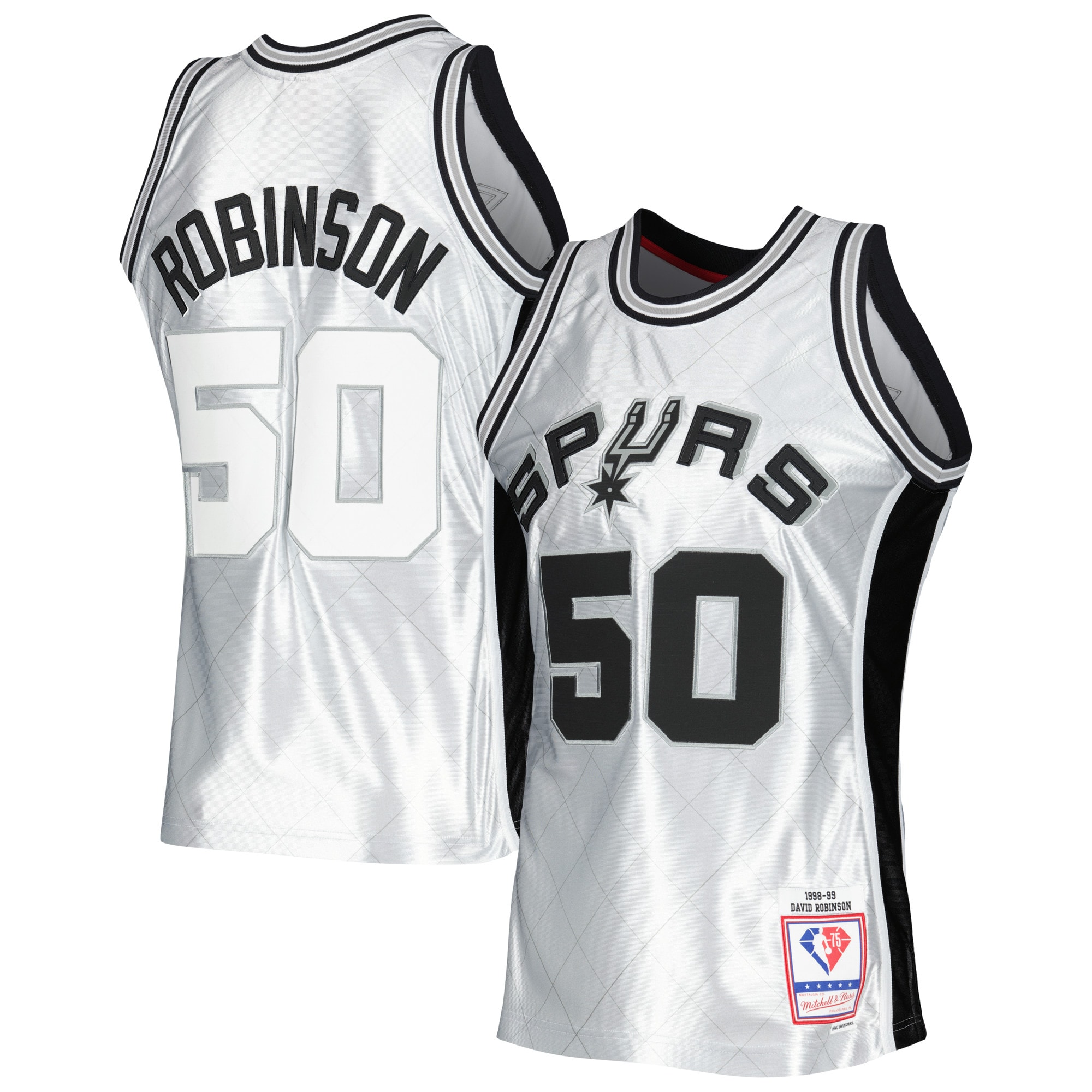 Men's Mitchell & Ness David Robinson Platinum San Antonio Spurs 1998/99 Hardwood Classics 75th Anniversary Swingman Basketball Jersey - JS692 
