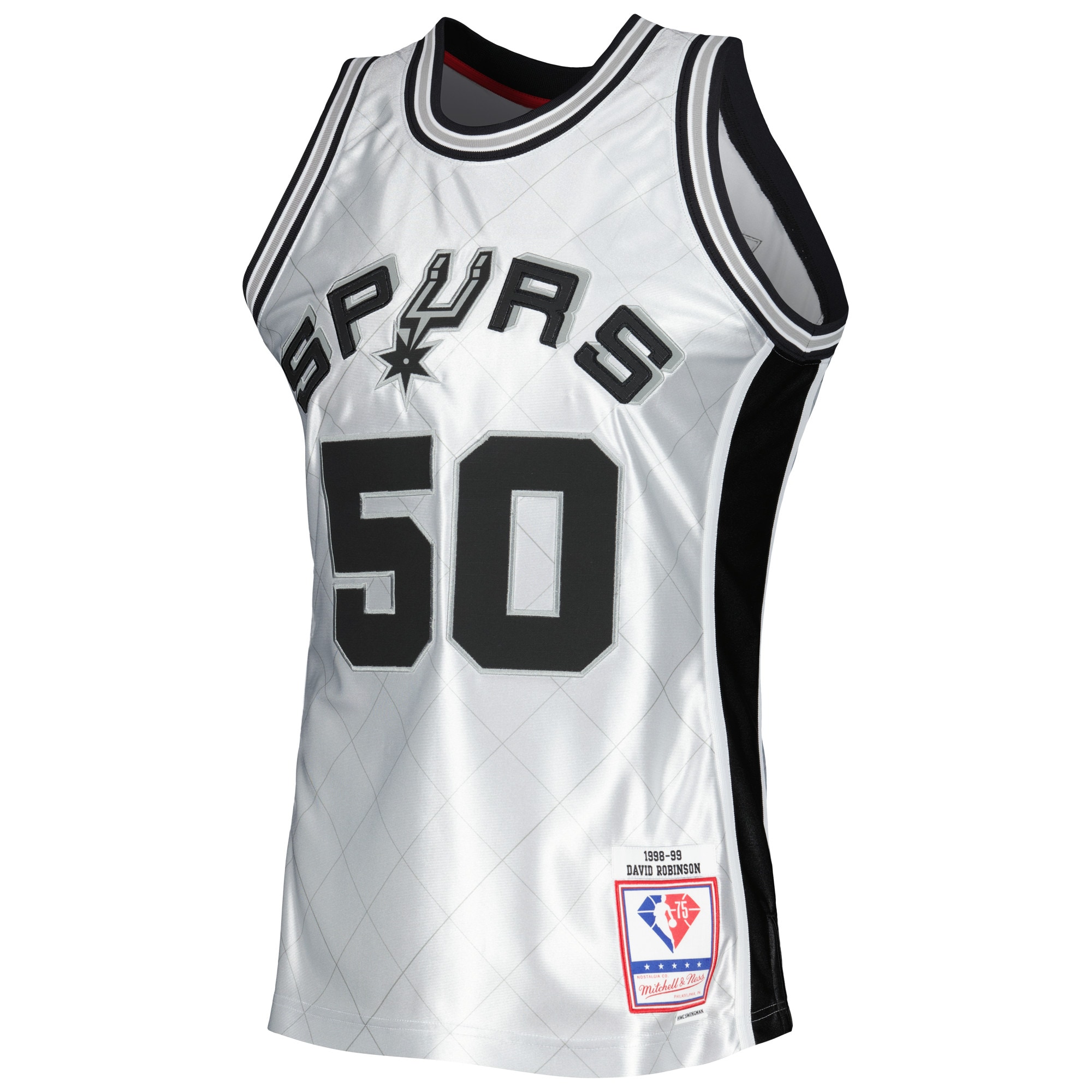 Alternative view of Men's Mitchell & Ness David Robinson Platinum San Antonio Spurs 1998/99 Hardwood Classics 75th Anniversary Swingman Basketball Jersey - JS692 
