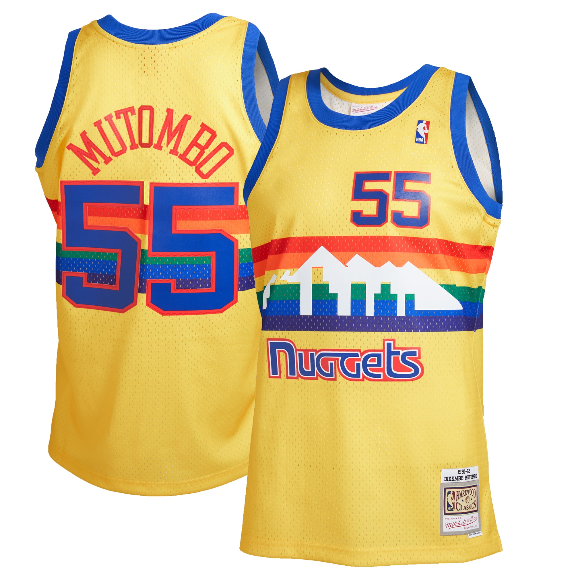 Men's Mitchell & Ness Dikembe Mutombo Yellow Denver Nuggets 1991-92 Hardwood Classics Reload 2.0 Swingman Basketball Jersey