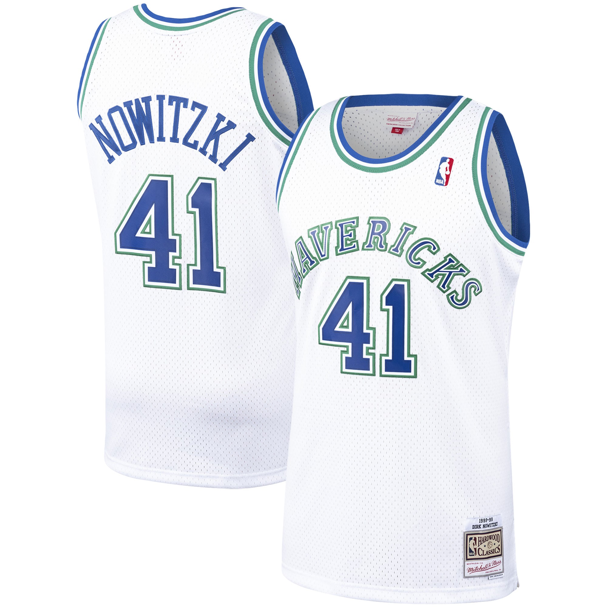 Men's Mitchell & Ness Dirk Nowitzki White Dallas Mavericks 1998-99 Hardwood Classics Swingman Basketball Jersey