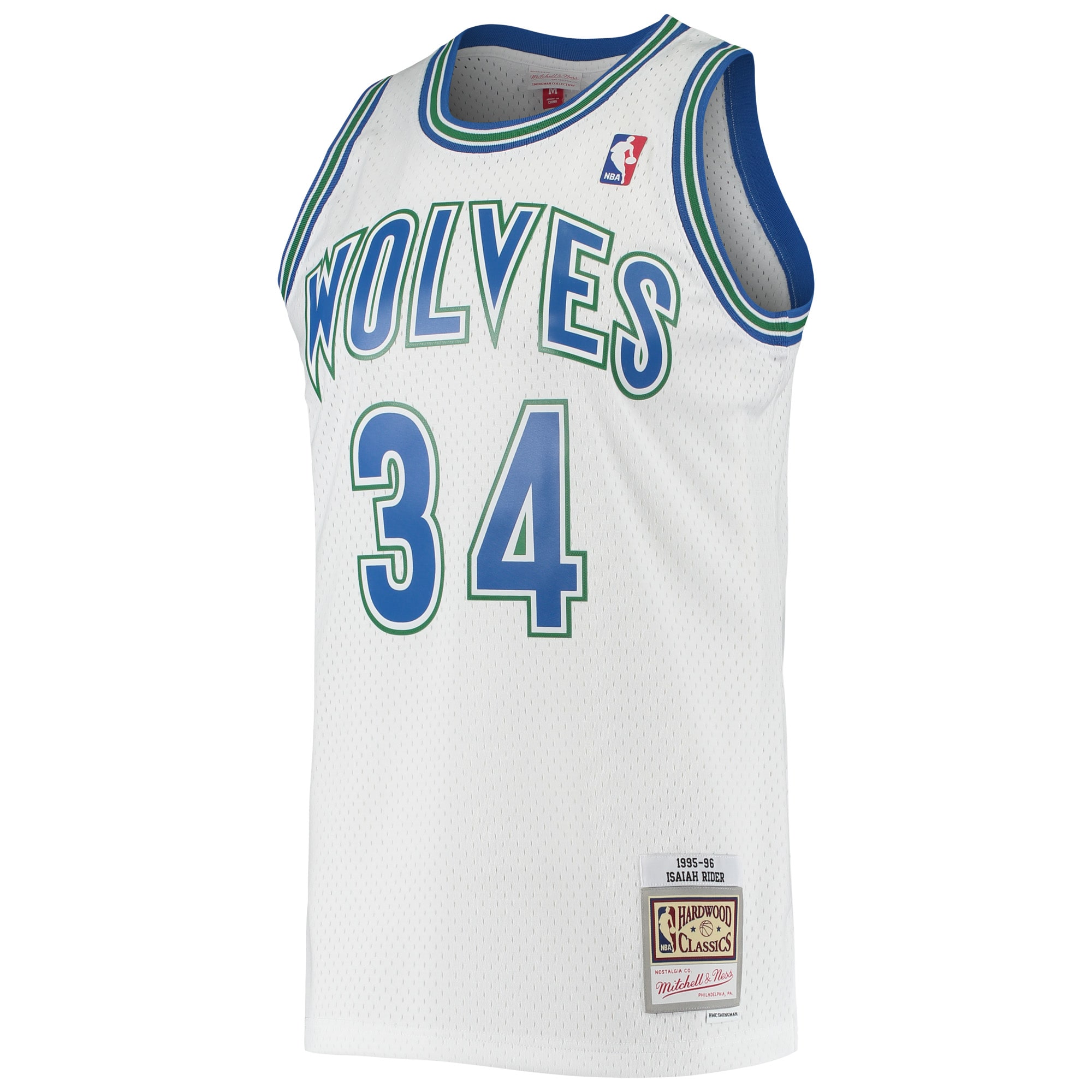 Alternative view of Men's Mitchell & Ness Isaiah Rider White Minnesota Timberwolves 1995-96 Hardwood Classics Swingman Basketball Jersey - JS171 