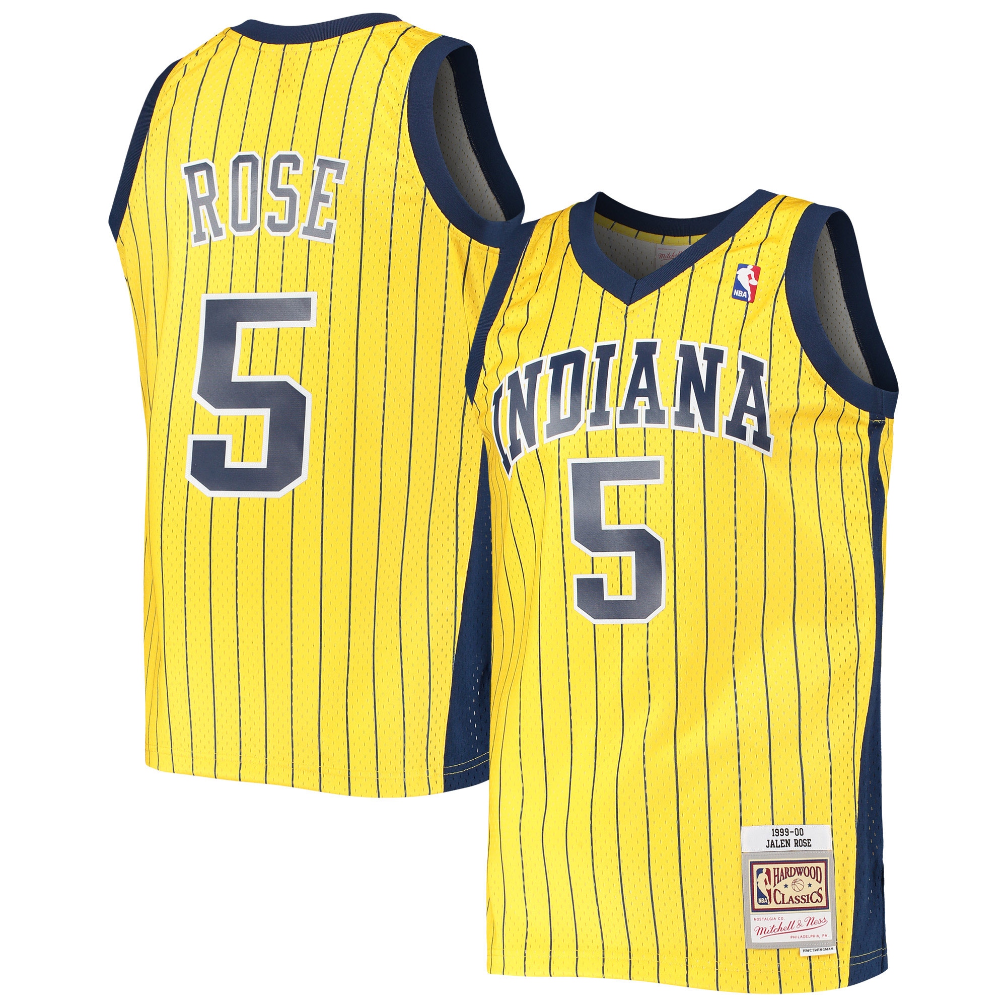 Men's Mitchell & Ness Jalen Rose Gold Indiana Pacers 1999-00 Hardwood Classics Swingman Basketball Jersey