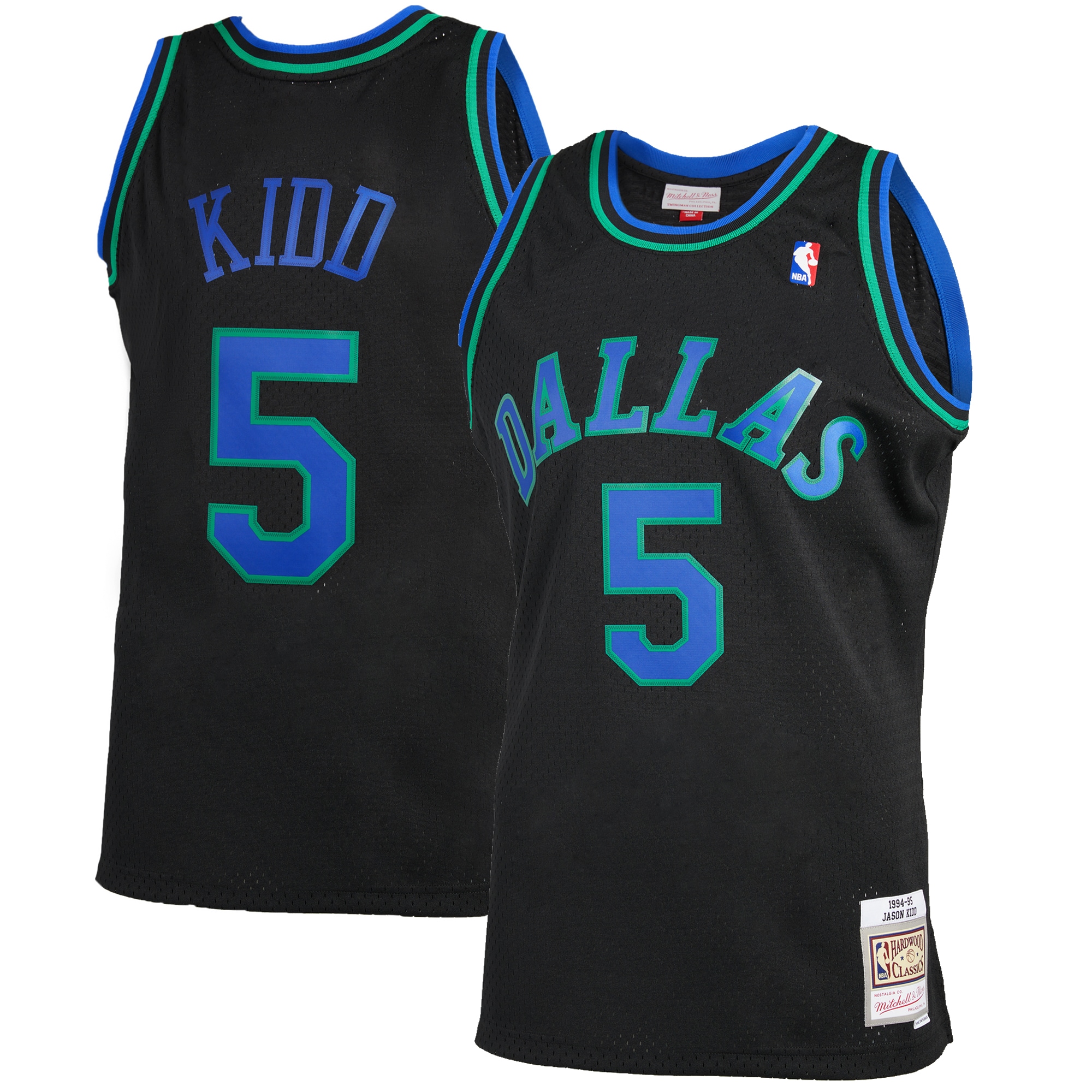 Men's Mitchell & Ness Jason Kidd Black Dallas Mavericks 1994-95 Hardwood Classics Reload 2.0 Swingman Basketball Jersey