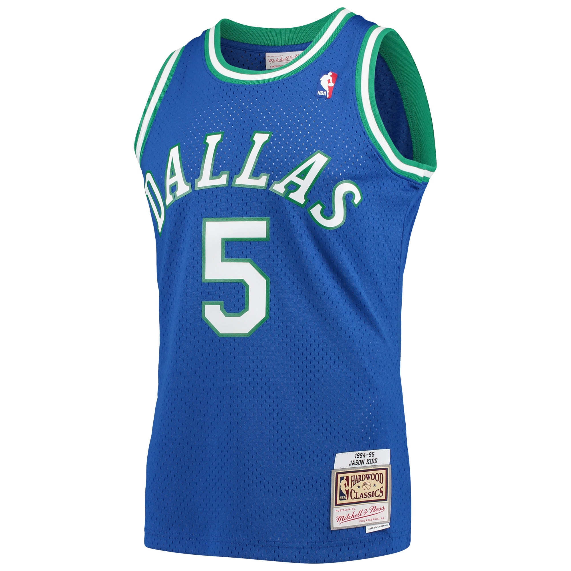 Alternative view of Men's Mitchell & Ness Jason Kidd Blue Dallas Mavericks 1994-95 Hardwood Classics Swingman Player Basketball Jersey - JS147 
