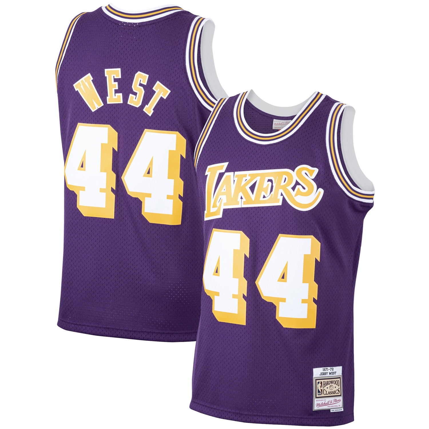 Men's Mitchell & Ness Jerry West Purple Los Angeles Lakers 1971-72 Hardwood Classics Swingman Player Basketball Jersey