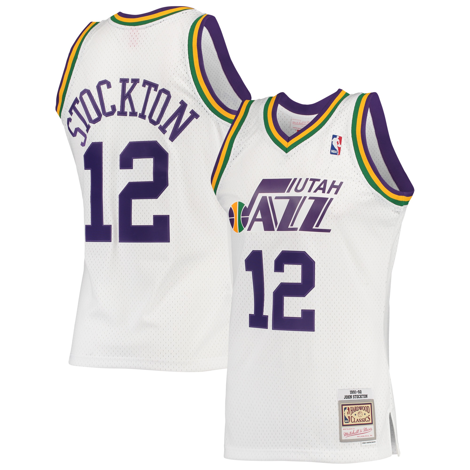 Men's Mitchell & Ness John Stockton White Utah Jazz 1991-92 Hardwood Classics Swingman Basketball Jersey