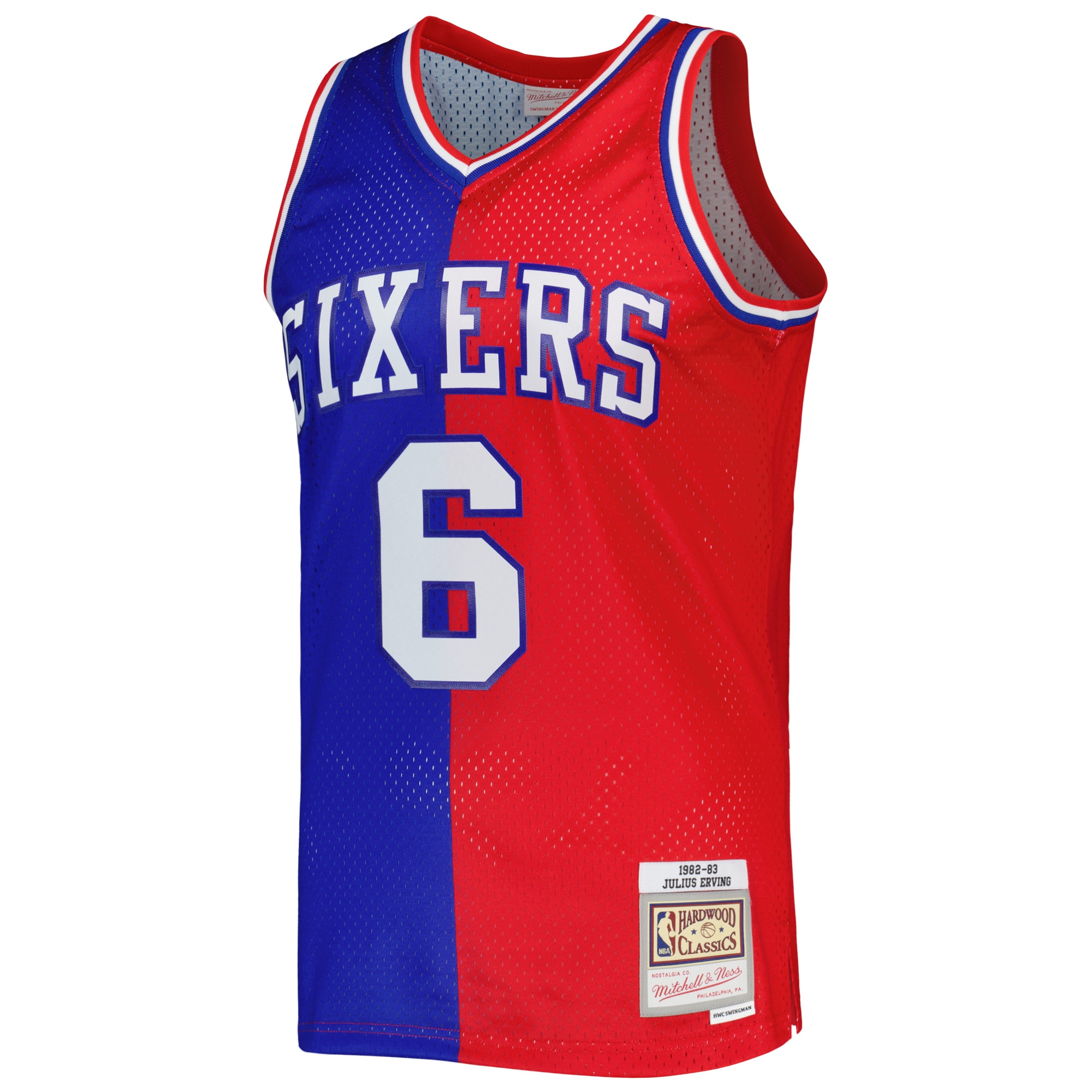 Alternative view of Men's Mitchell & Ness Julius Erving Royal/Red Philadelphia 76ers Hardwood Classics 1982/83 Split Swingman Basketball Jersey - JS530 