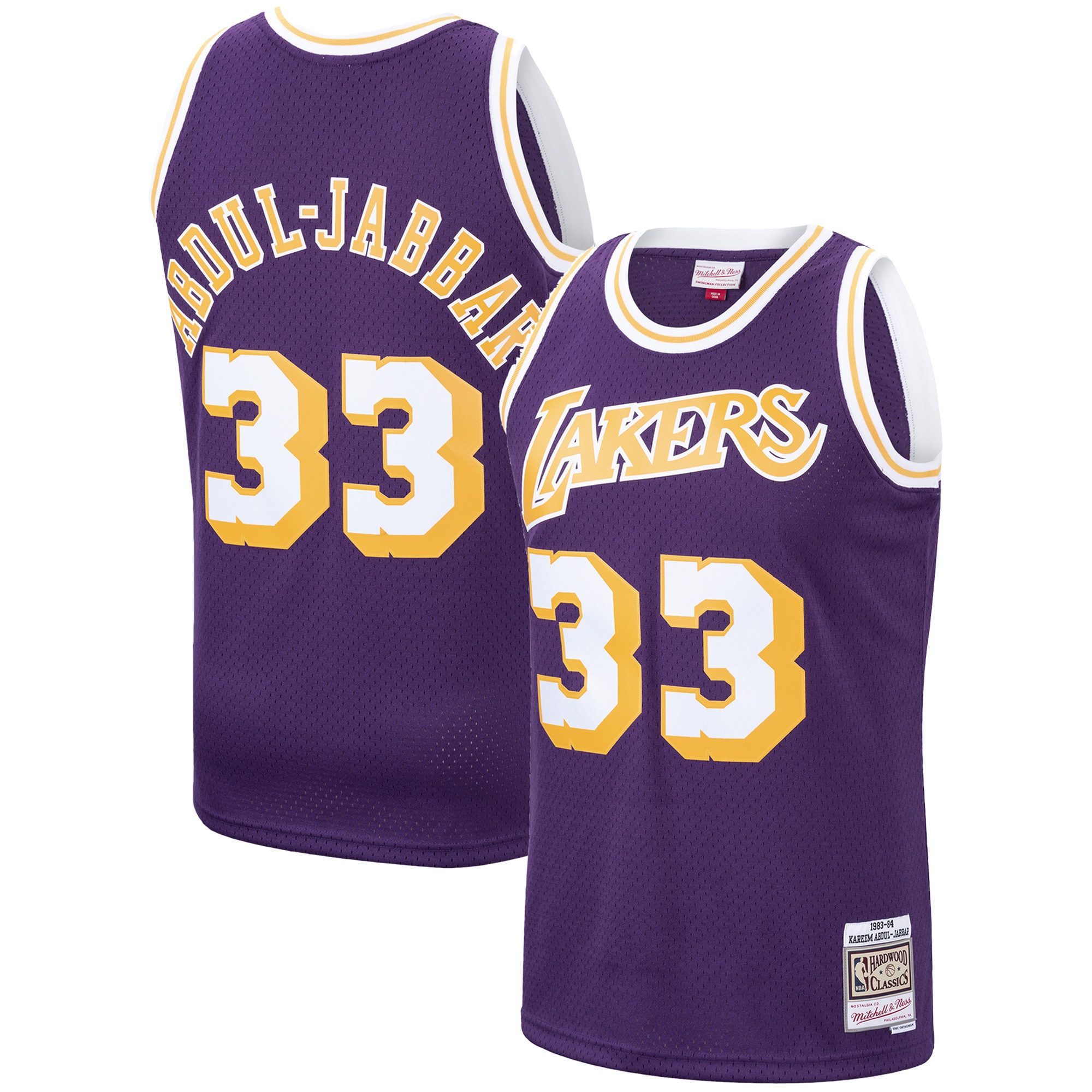 Men's Mitchell & Ness Kareem Abdul-jabbar Purple Los Angeles Lakers 1983-84 Hardwood Classics Swingman Basketball Jersey