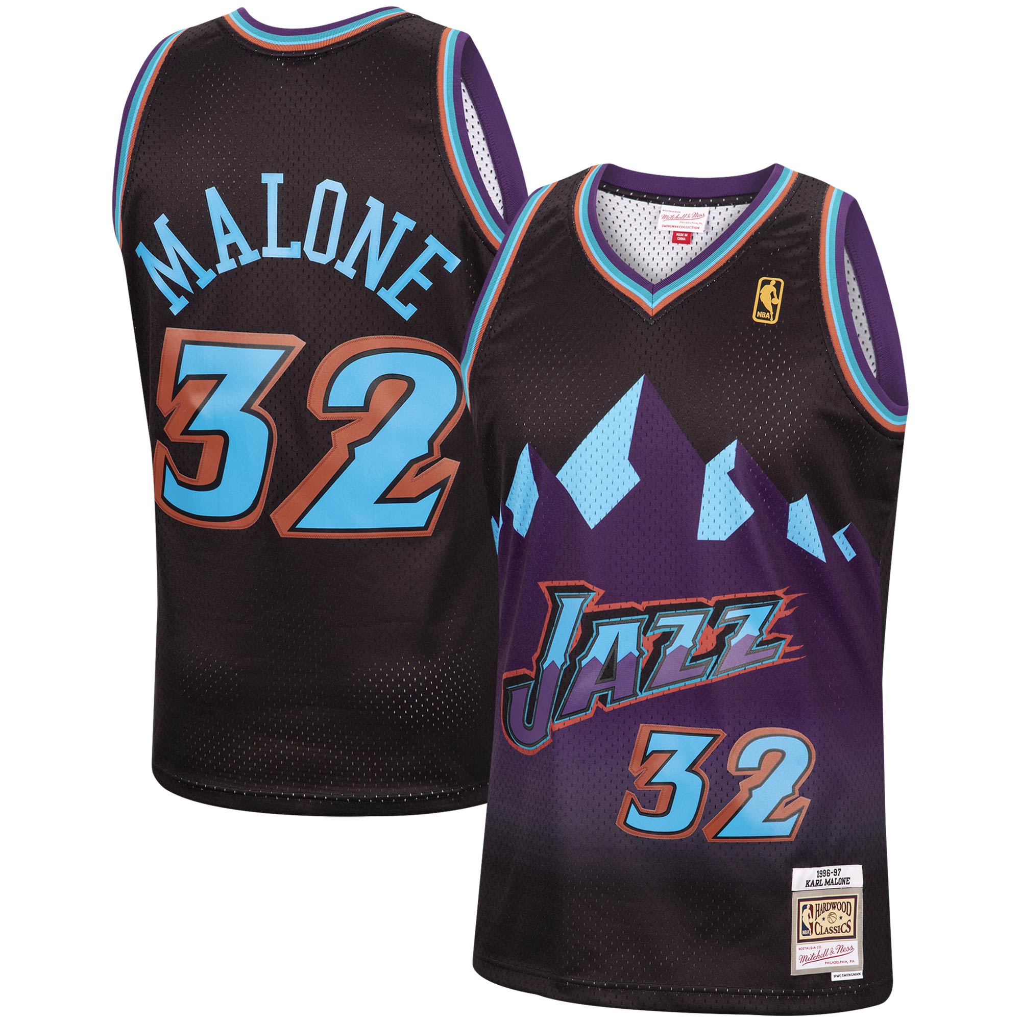 Men's Mitchell & Ness Karl Malone Black Utah Jazz 1996-97 Hardwood Classics Reload Swingman Basketball Jersey