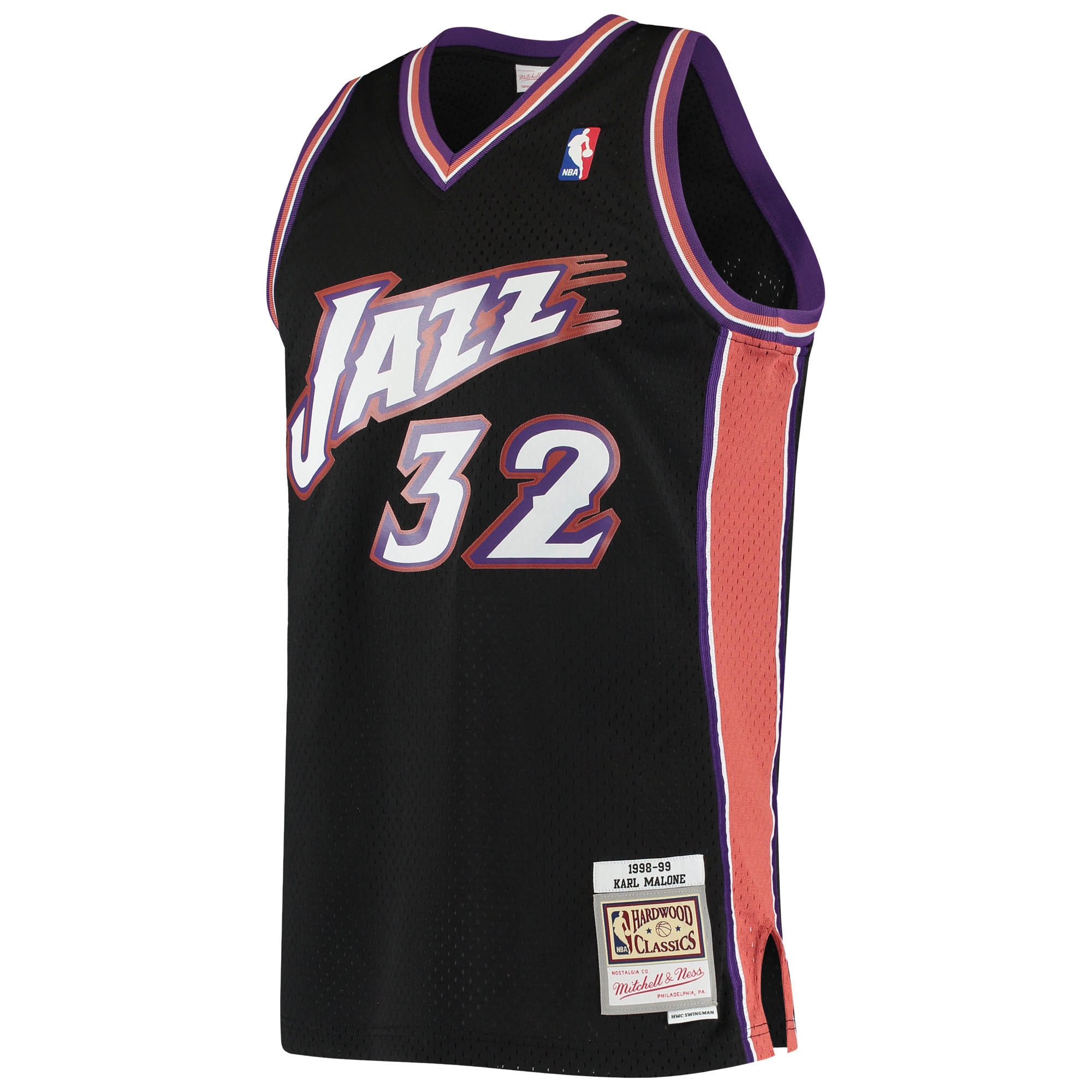 Alternative view of Men's Mitchell & Ness Karl Malone Black Utah Jazz 1998-99 Hardwood Classics Swingman Basketball Jersey - JS416 