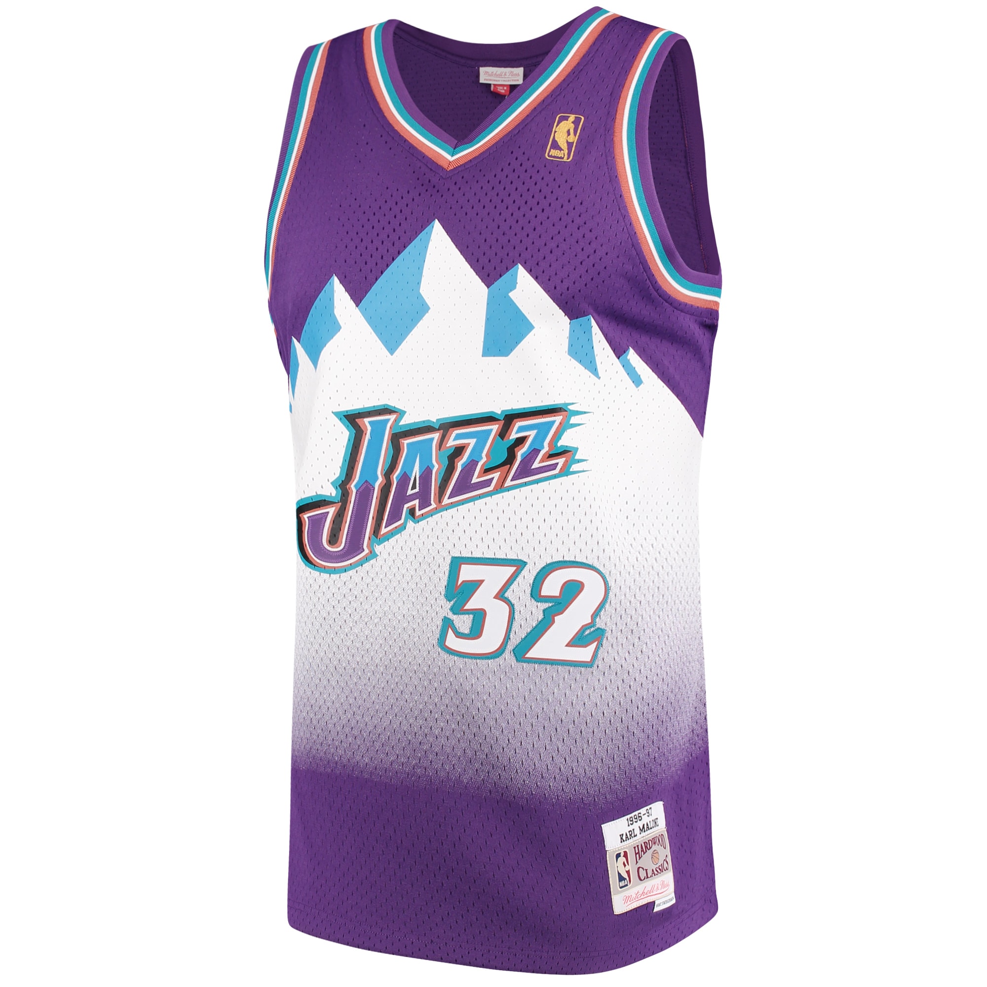 Alternative view of Men's Mitchell & Ness Karl Malone Purple Utah Jazz 1996-97 Hardwood Classics Swingman Hockey Jersey - JS257 