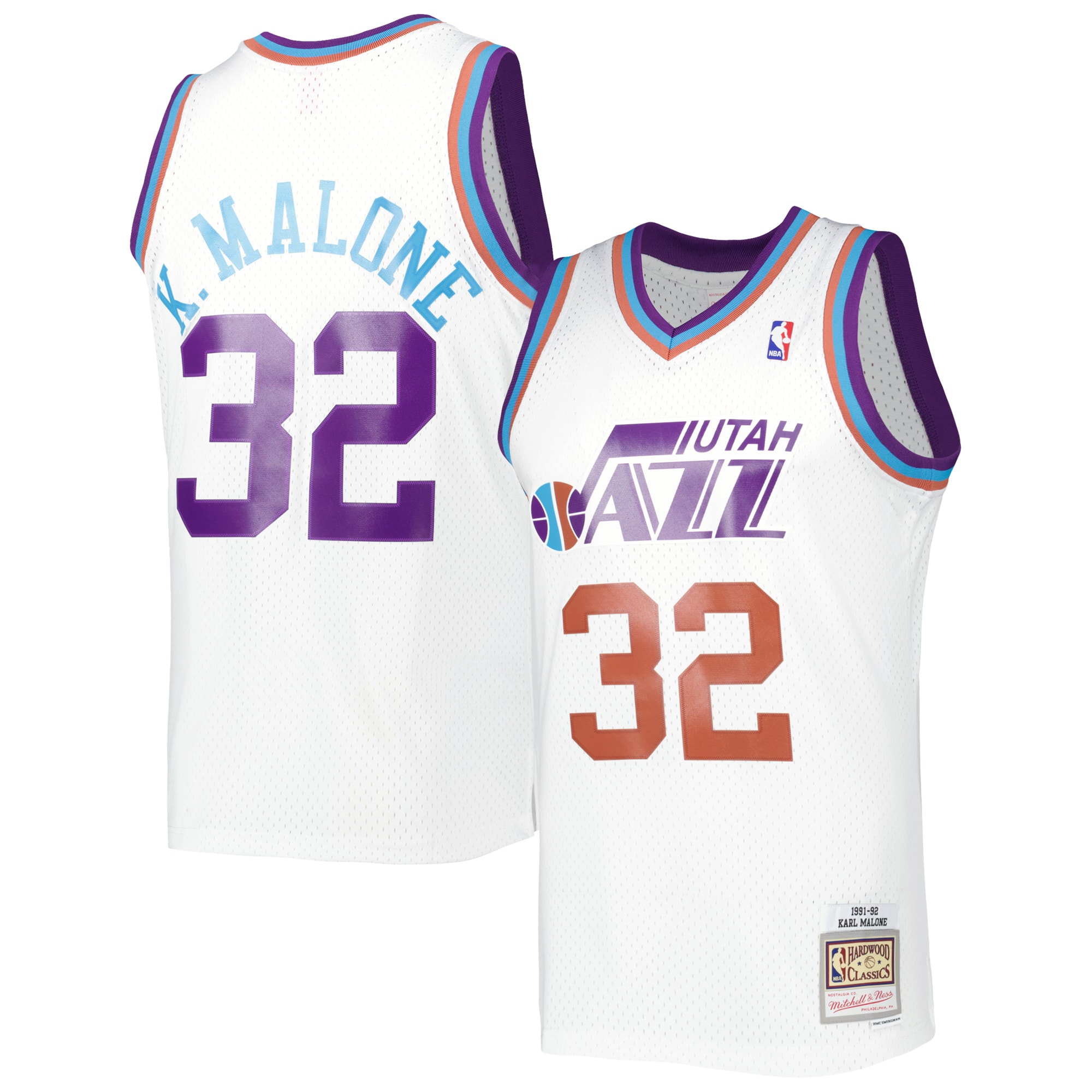 Men's Mitchell & Ness Karl Malone White Utah Jazz 1991/92 Hardwood Classics Reload 3.0 Swingman Basketball Jersey - JS761 