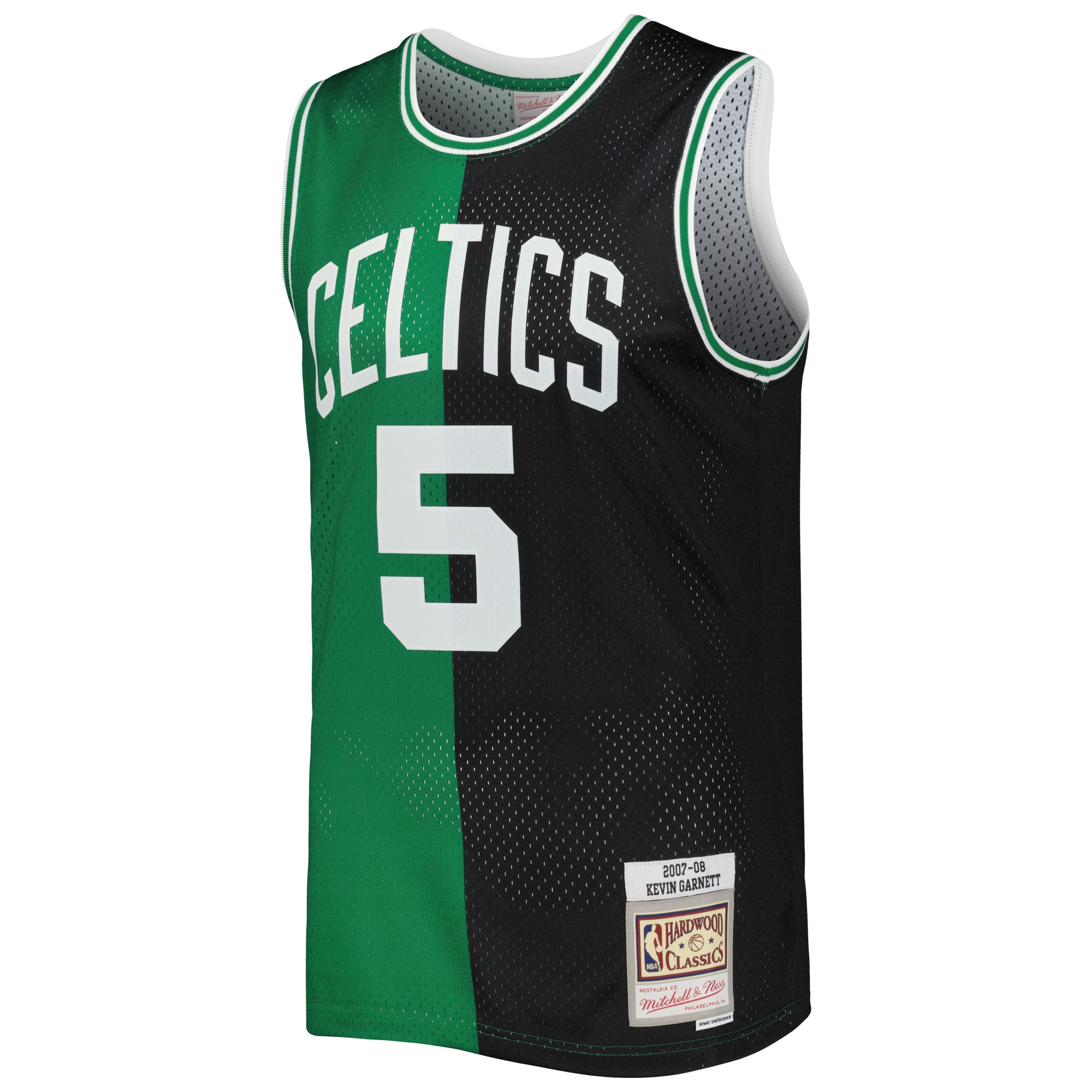 Alternative view of Men's Mitchell & Ness Kevin Garnett Black/Kelly Green Boston Celtics Hardwood Classics 2007/08 Split Swingman Basketball Jersey - JS697