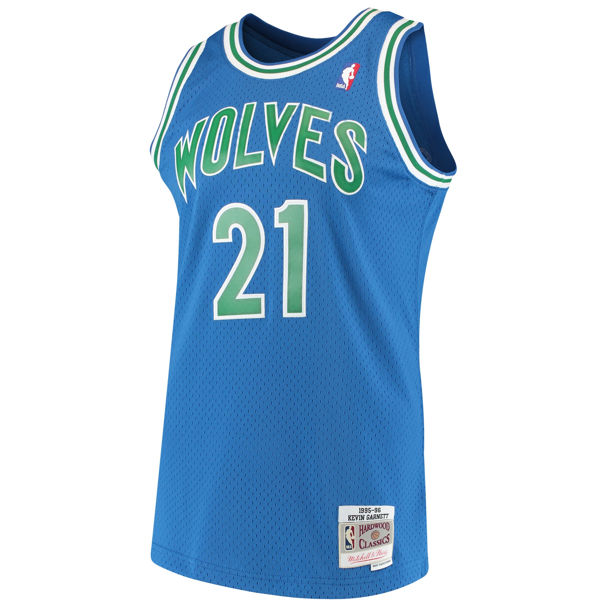 Alternative view of Men's Mitchell & Ness Kevin Garnett Blue Minnesota Timberwolves 1995-96 Hardwood Classics Swingman Basketball Jersey - JS464 