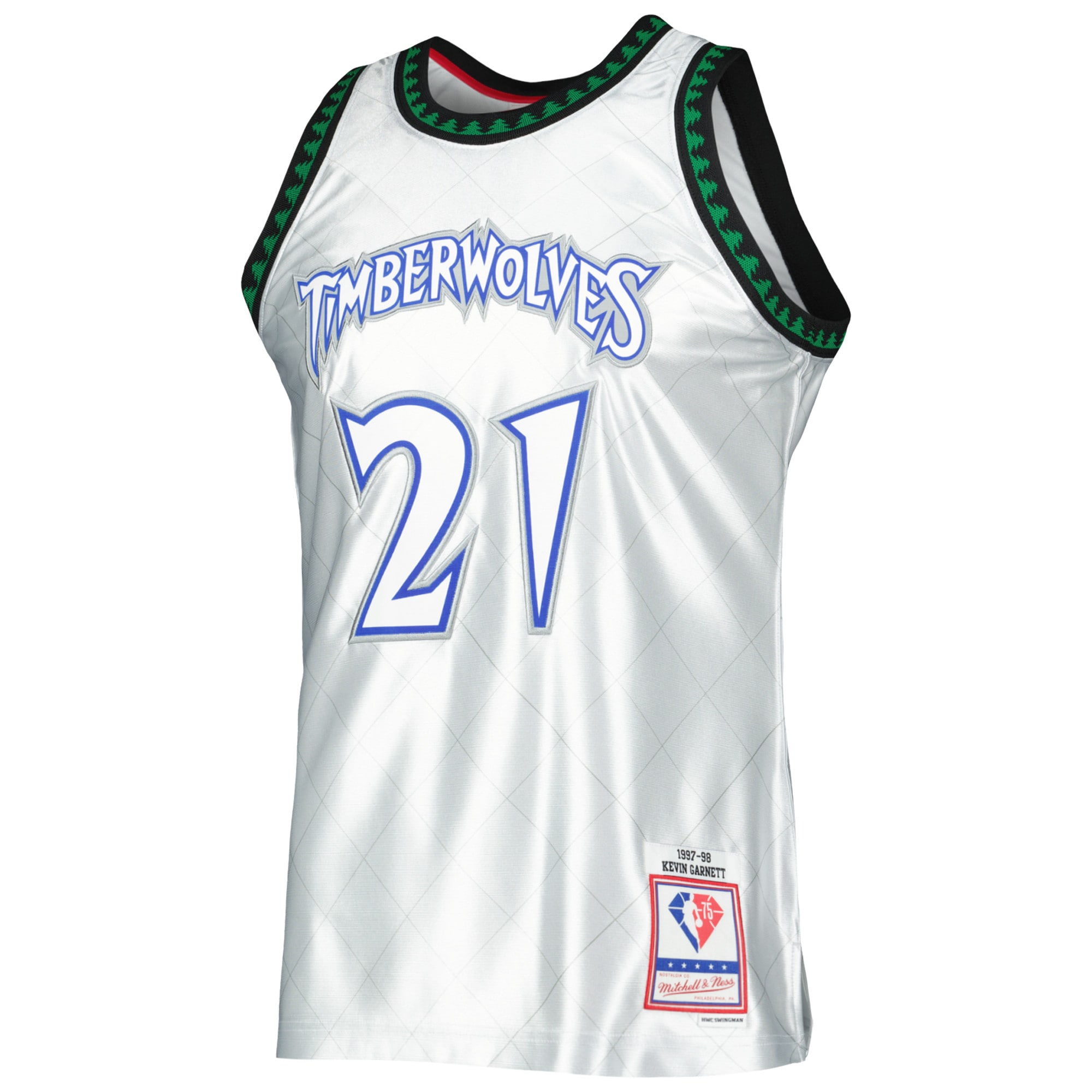 Alternative view of Men's Mitchell & Ness Kevin Garnett Platinum Minnesota Timberwolves 1997/98 Hardwood Classics 75th Anniversary Swingman Basketball Jersey - JS683 