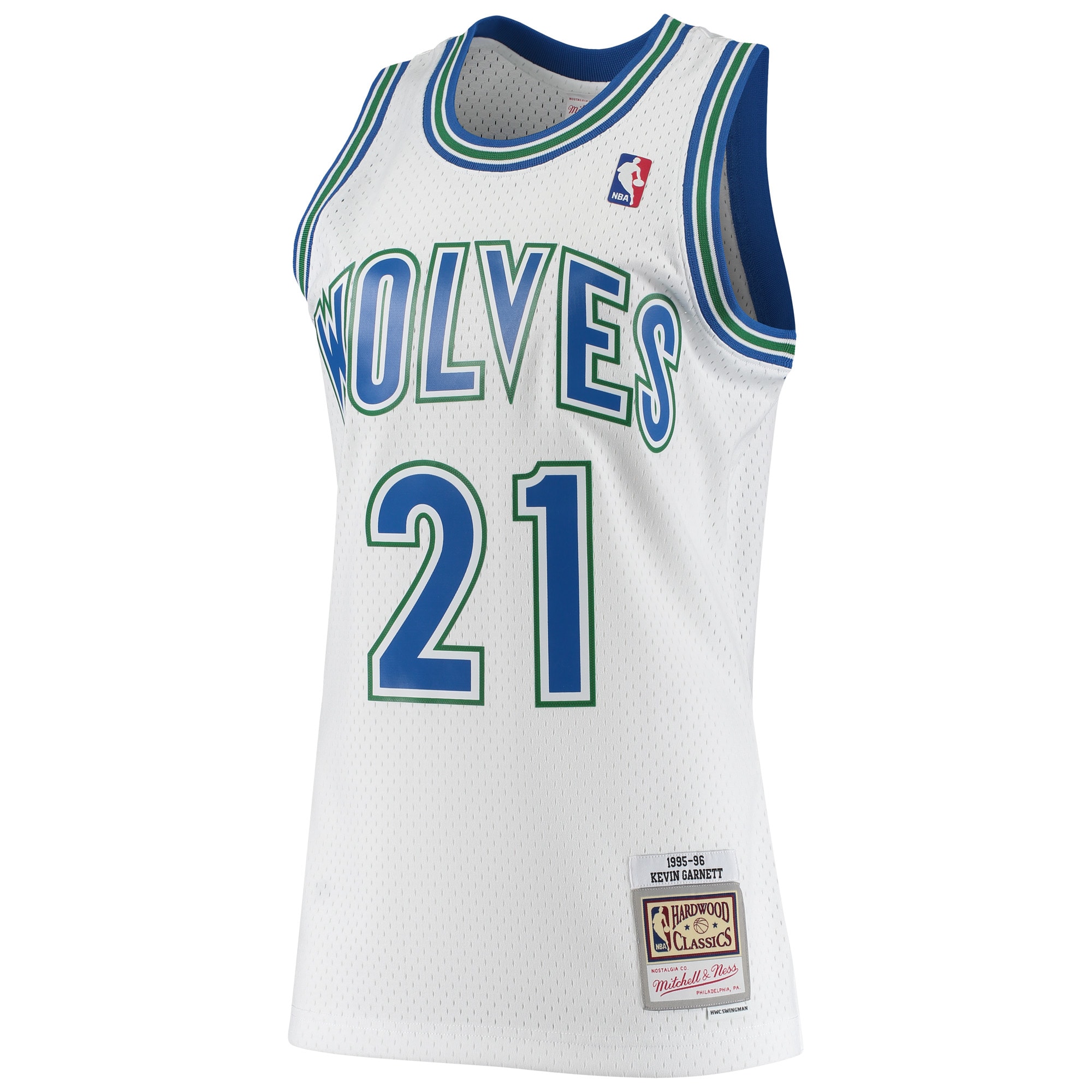 Alternative view of Men's Mitchell & Ness Kevin Garnett White Minnesota Timberwolves 1995/96 Hardwood Classics Swingman Basketball Jersey - Statement Edition - JS130 