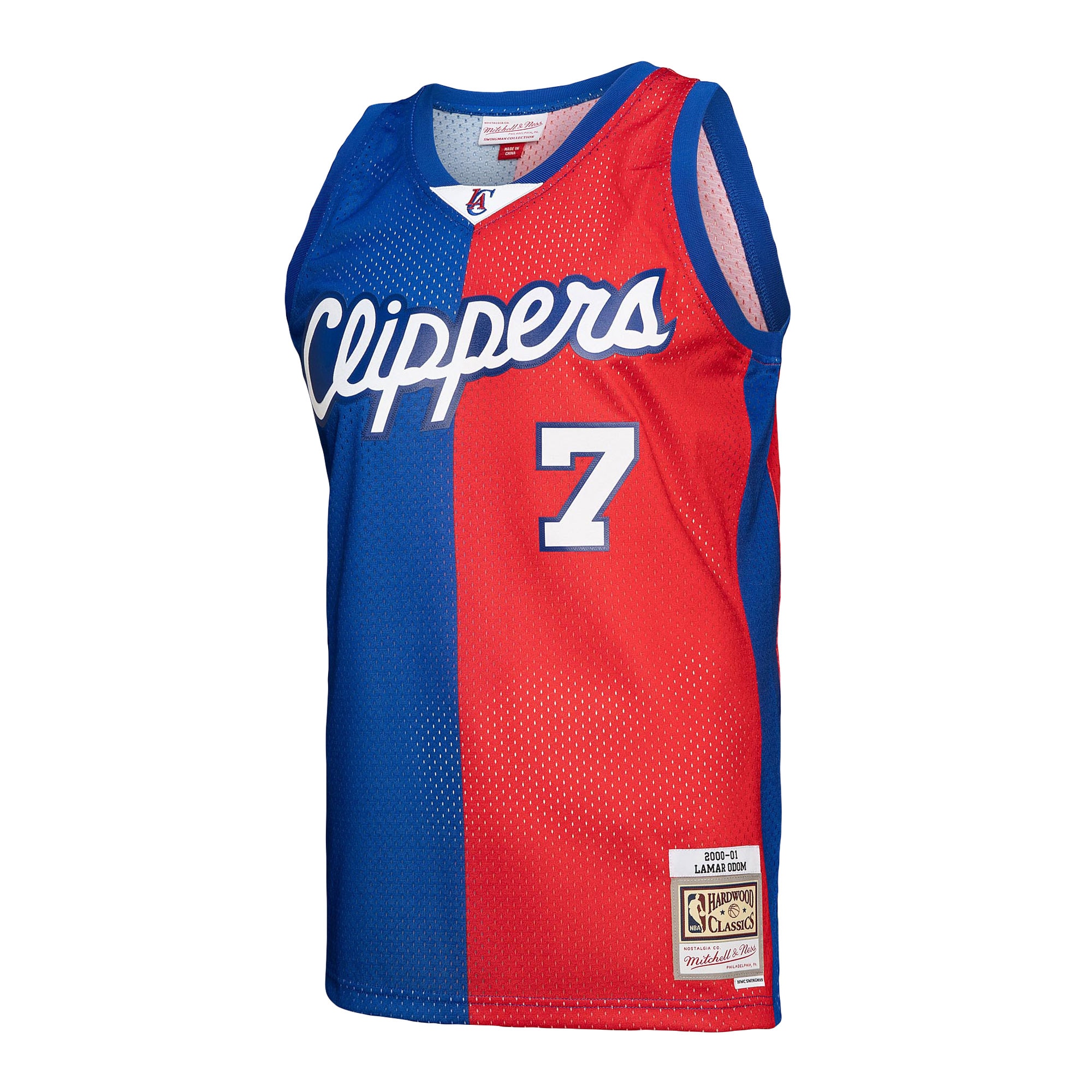 Alternative view of Men's Mitchell & Ness Lamar Odom Royal/Red LA Clippers Hardwood Classics 2000/01 Split Swingman Basketball Jersey - JS280 