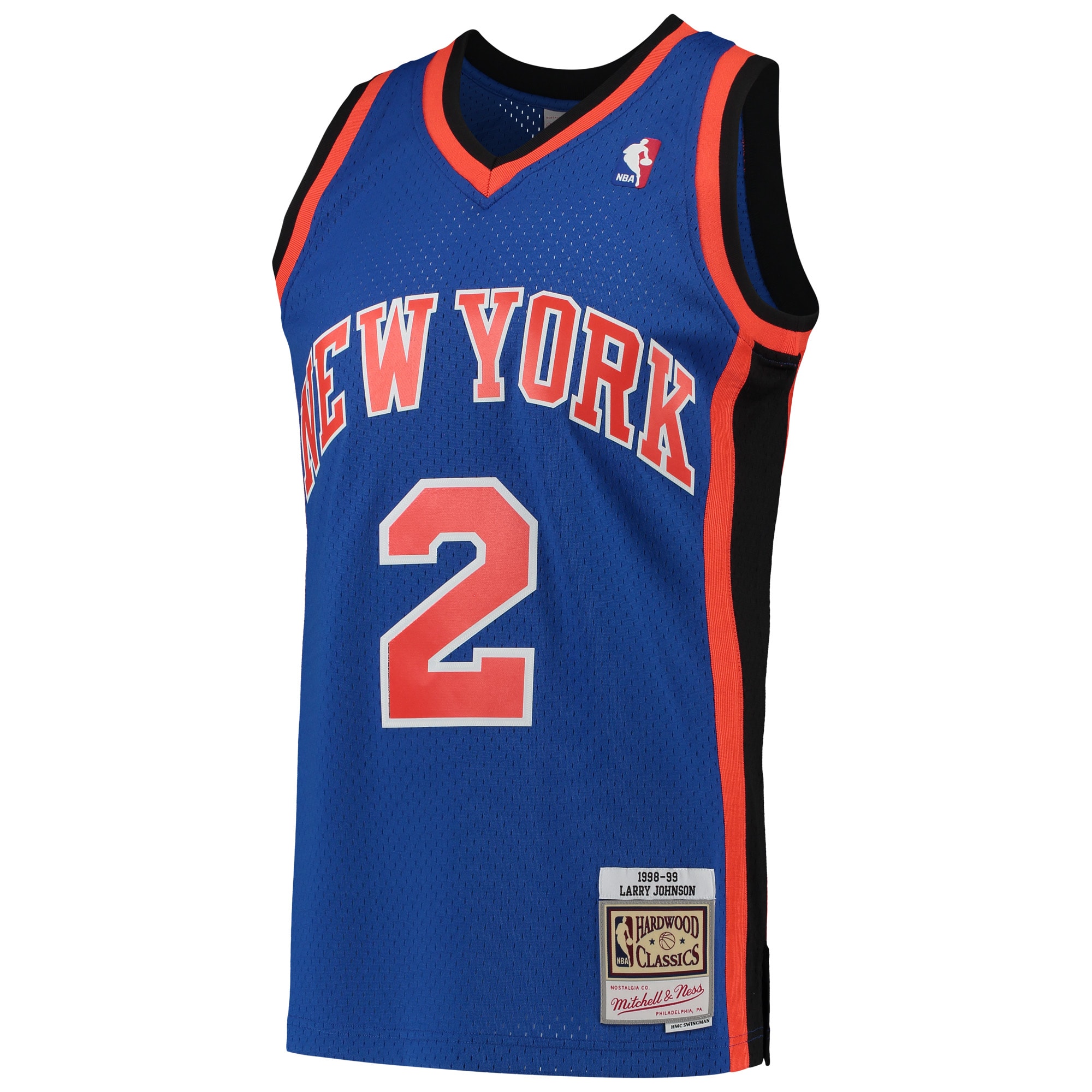 Alternative view of Men's Mitchell & Ness Larry Johnson Blue New York Knicks Hardwood Classics 1998-99 Swingman Basketball Jersey - JS395 