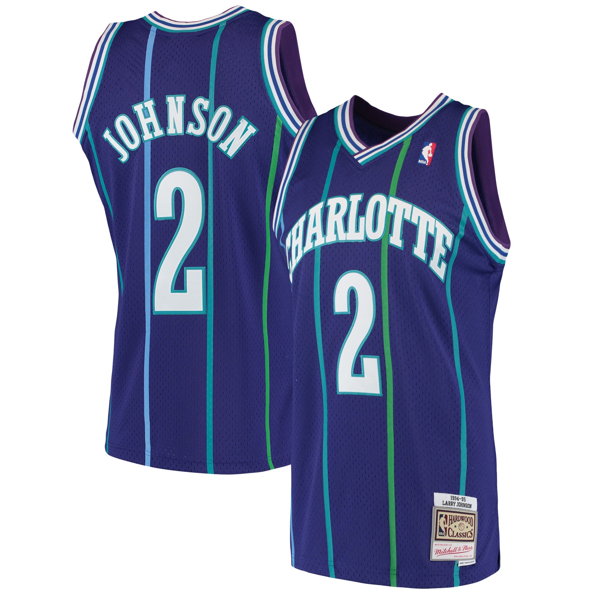 Men's Mitchell & Ness Larry Johnson Purple Charlotte Hornets 1992-93 Hardwood Classics Swingman Basketball Jersey - JS683 