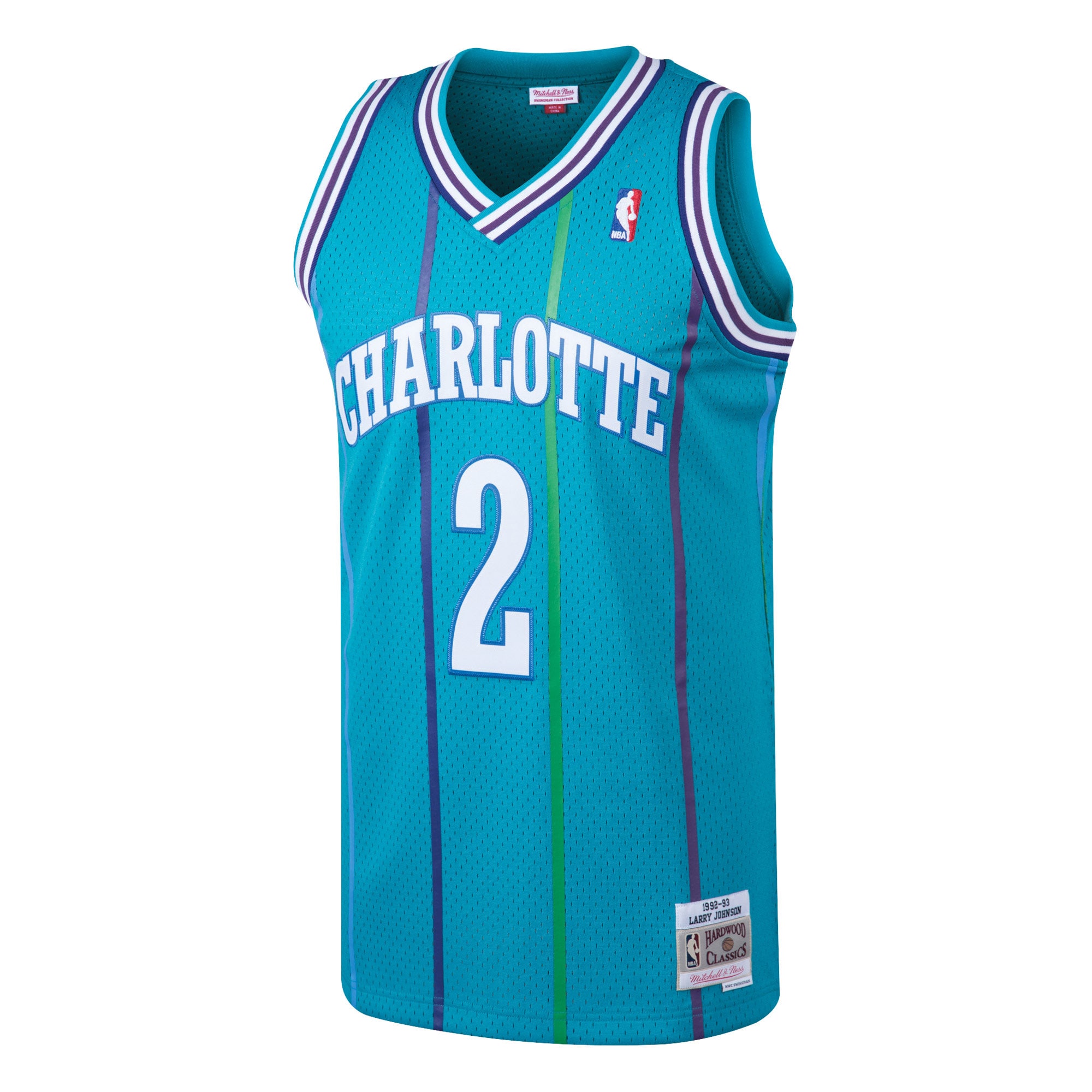 Alternative view of Men's Mitchell & Ness Larry Johnson Teal Charlotte Hornets 1992-93 Hardwood Classics Swingman Basketball Jersey - JS980 