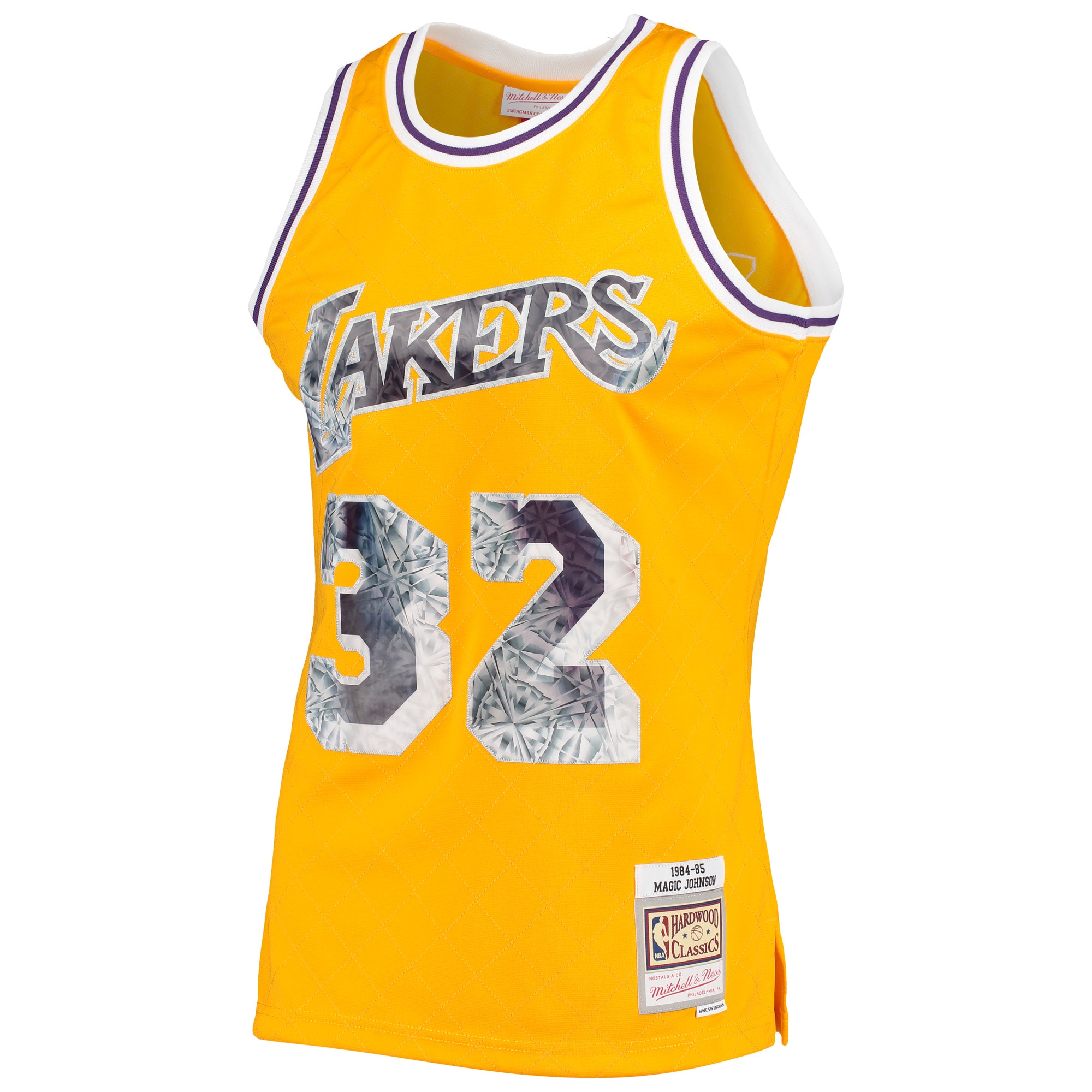 Alternative view of Men's Mitchell & Ness Magic Johnson Gold Los Angeles Lakers 1984/85 Hardwood Classics NBA 75th Anniversary Diamond Swingman Basketball Jersey - JS529 