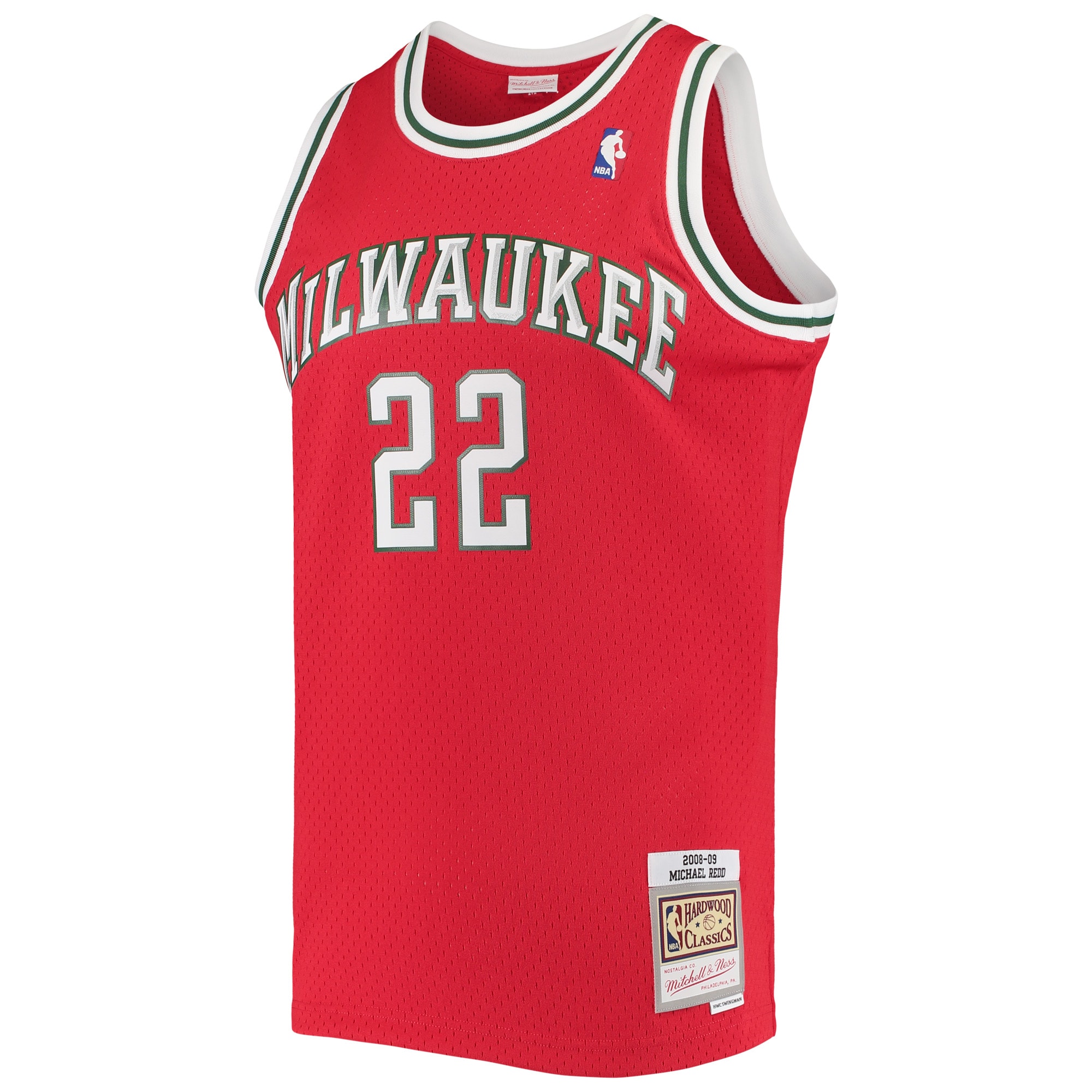 Alternative view of Men's Mitchell & Ness Michael Redd Red Milwaukee Bucks 2008-09 Hardwood Classics Swingman Basketball Jersey - JS659 
