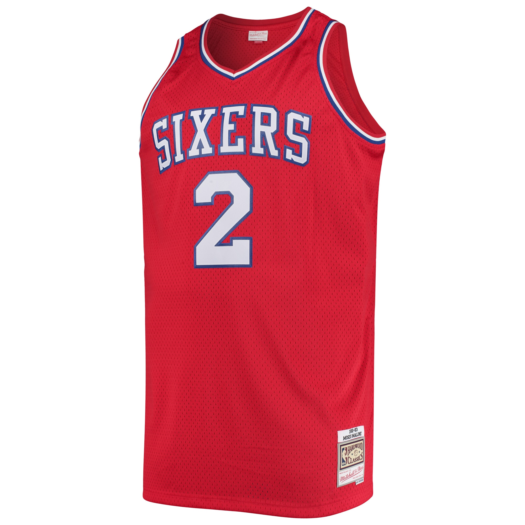 Alternative view of Men's Mitchell & Ness Moses Malone Red Philadelphia 76ers 1982/83 Big & Tall Hardwood Classics Swingman Basketball Jersey - JS241 