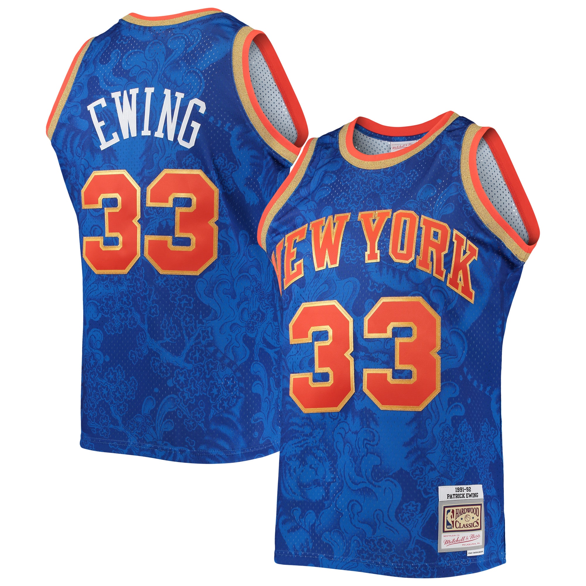 Men's Mitchell & Ness Patrick Ewing Blue New York Knicks Hardwood Classics 1991/92 Lunar New Year Swingman Basketball Jersey - JS787 