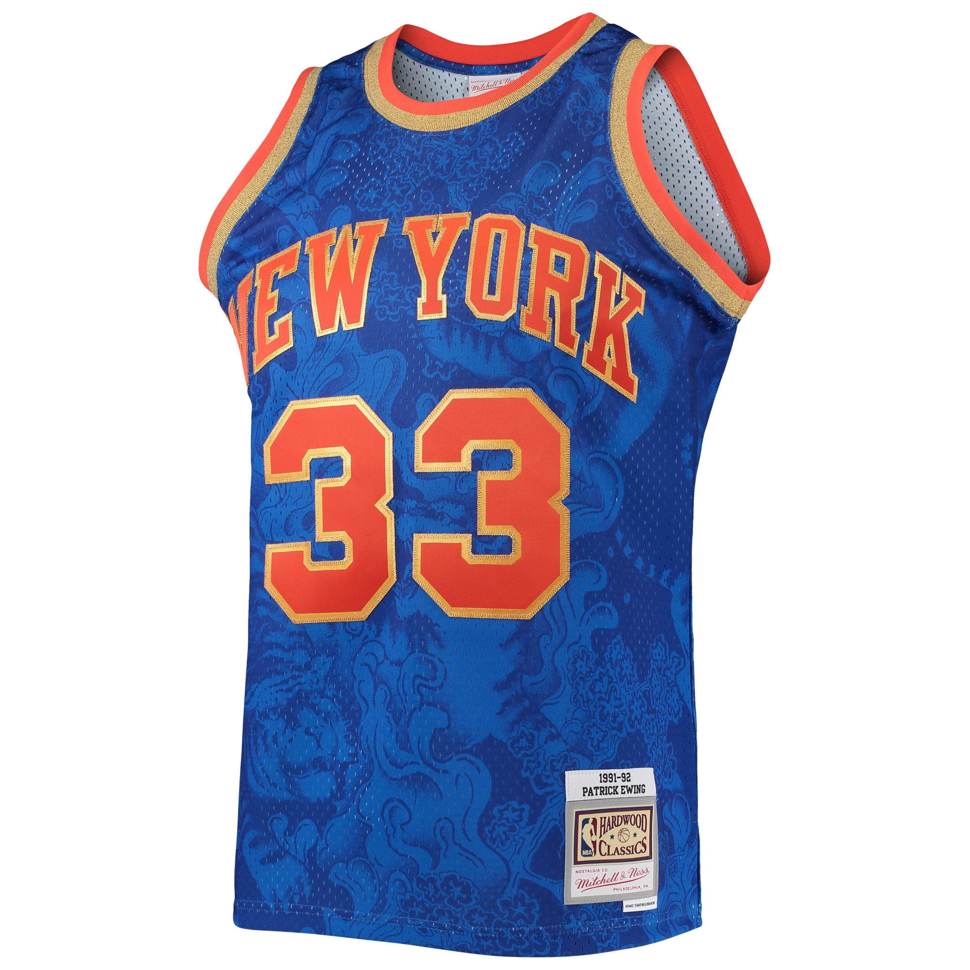 Alternative view of Men's Mitchell & Ness Patrick Ewing Blue New York Knicks Hardwood Classics 1991/92 Lunar New Year Swingman Basketball Jersey - JS787 