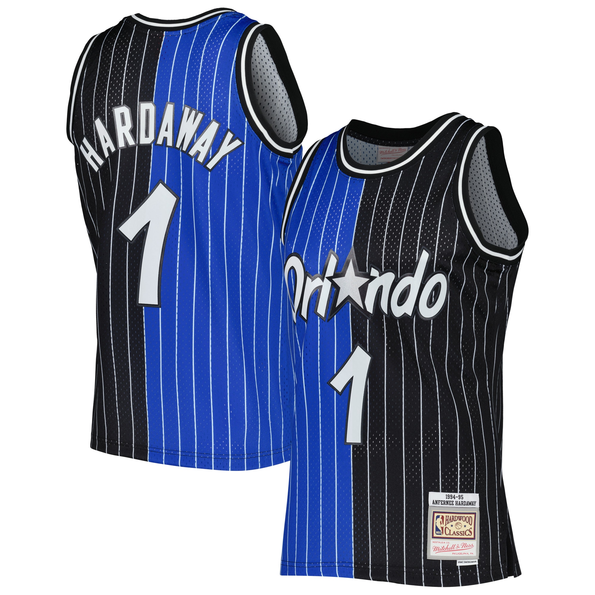 Men's Mitchell & Ness Penny Hardaway Blue/Black Orlando Magic Hardwood Classics 1994/95 Split Swingman Jersey - JS378 