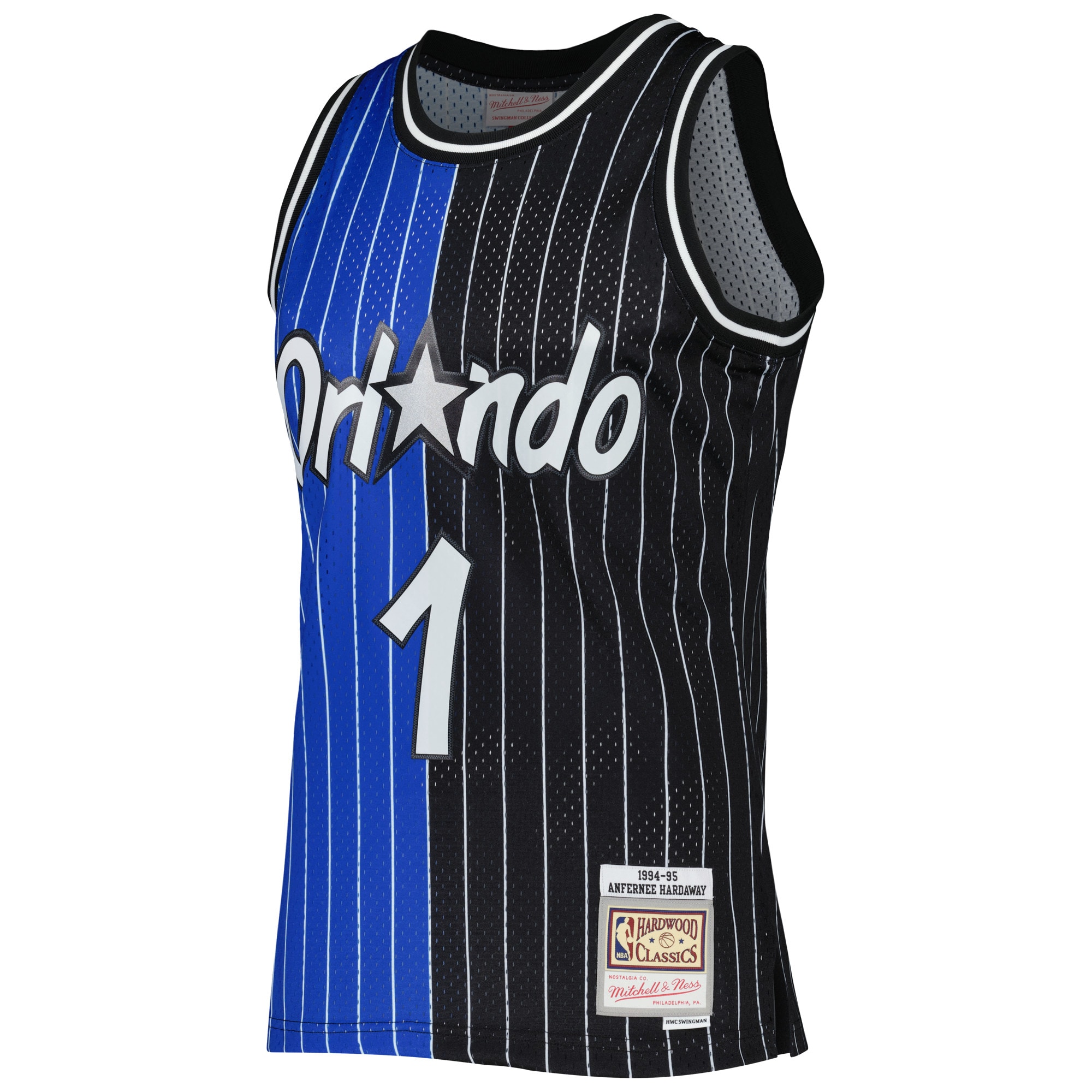 Alternative view of Men's Mitchell & Ness Penny Hardaway Blue/Black Orlando Magic Hardwood Classics 1994/95 Split Swingman Jersey - JS378 