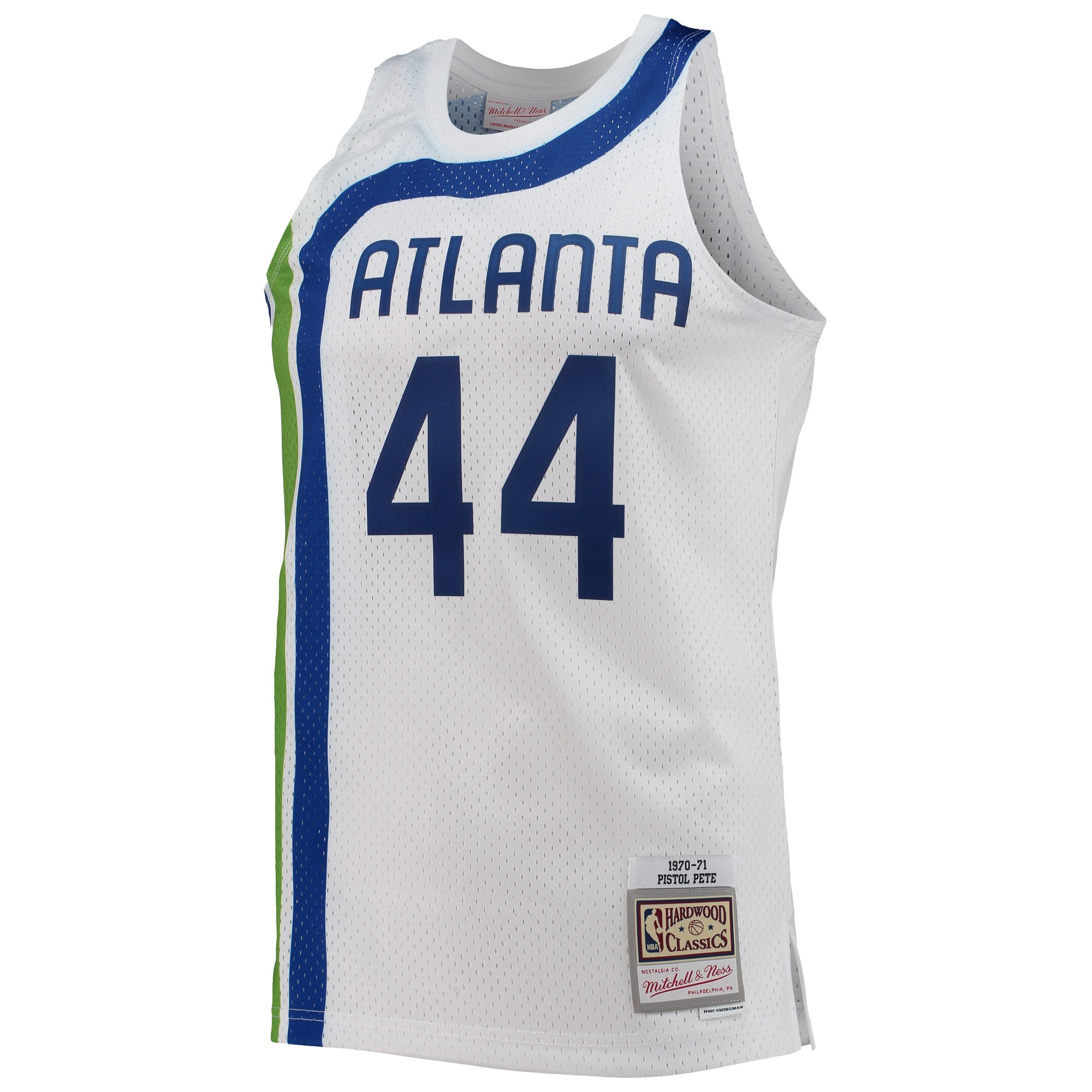 Alternative view of Men's Mitchell & Ness Pete Maravich White Atlanta Hawks 1970/71 Hardwood Classics Swingman Basketball Jersey - JS533 