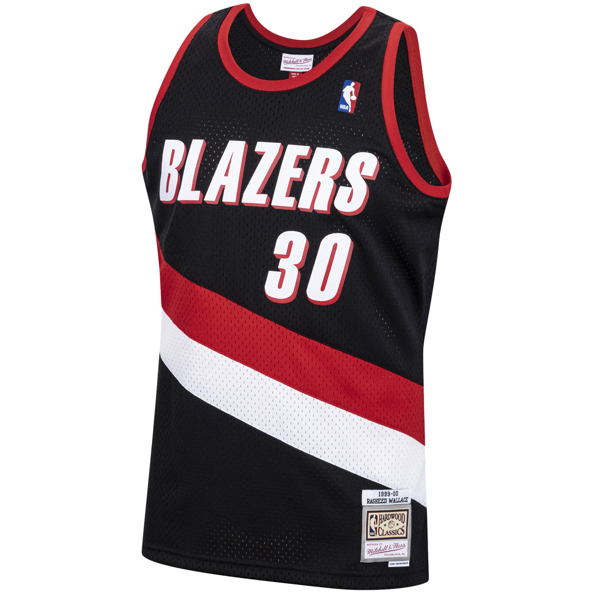 Alternative view of Men's Mitchell & Ness Rasheed Wallace Black Portland Trail Blazers 1999-00 Hardwood Classics Swingman Basketball Jersey - JS404 
